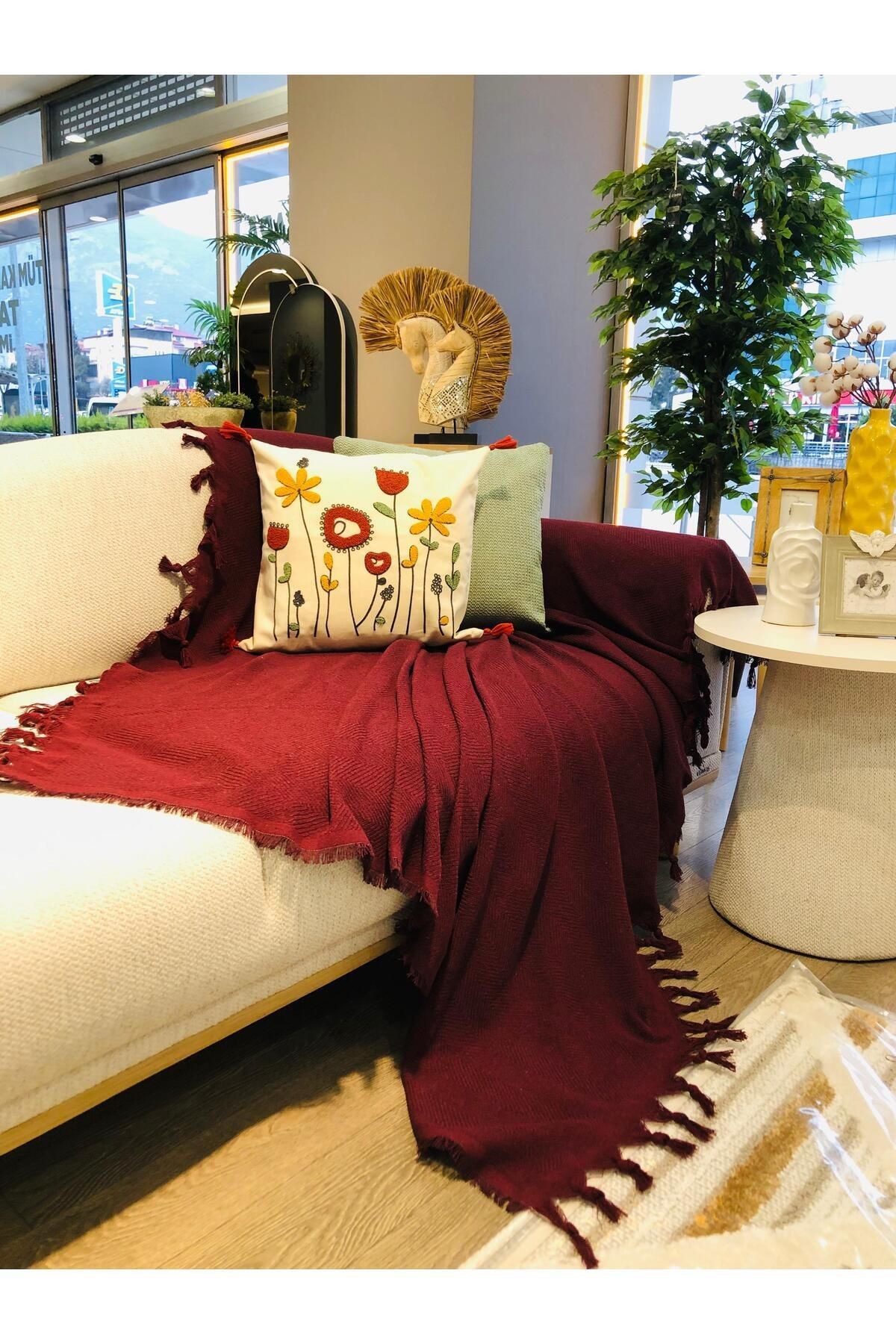 Renge Renk El Bağlama Koltuk Örtüsü 180*220 Cm - bordo