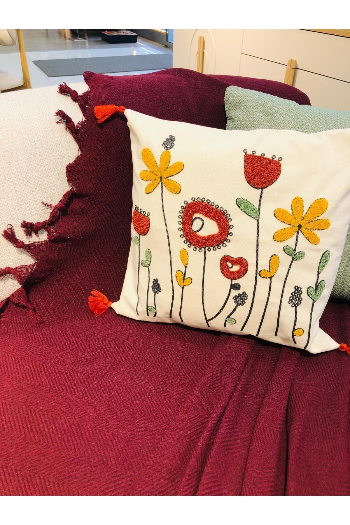Renge Renk El Bağlama Koltuk Örtüsü 180*220 Cm - bordo