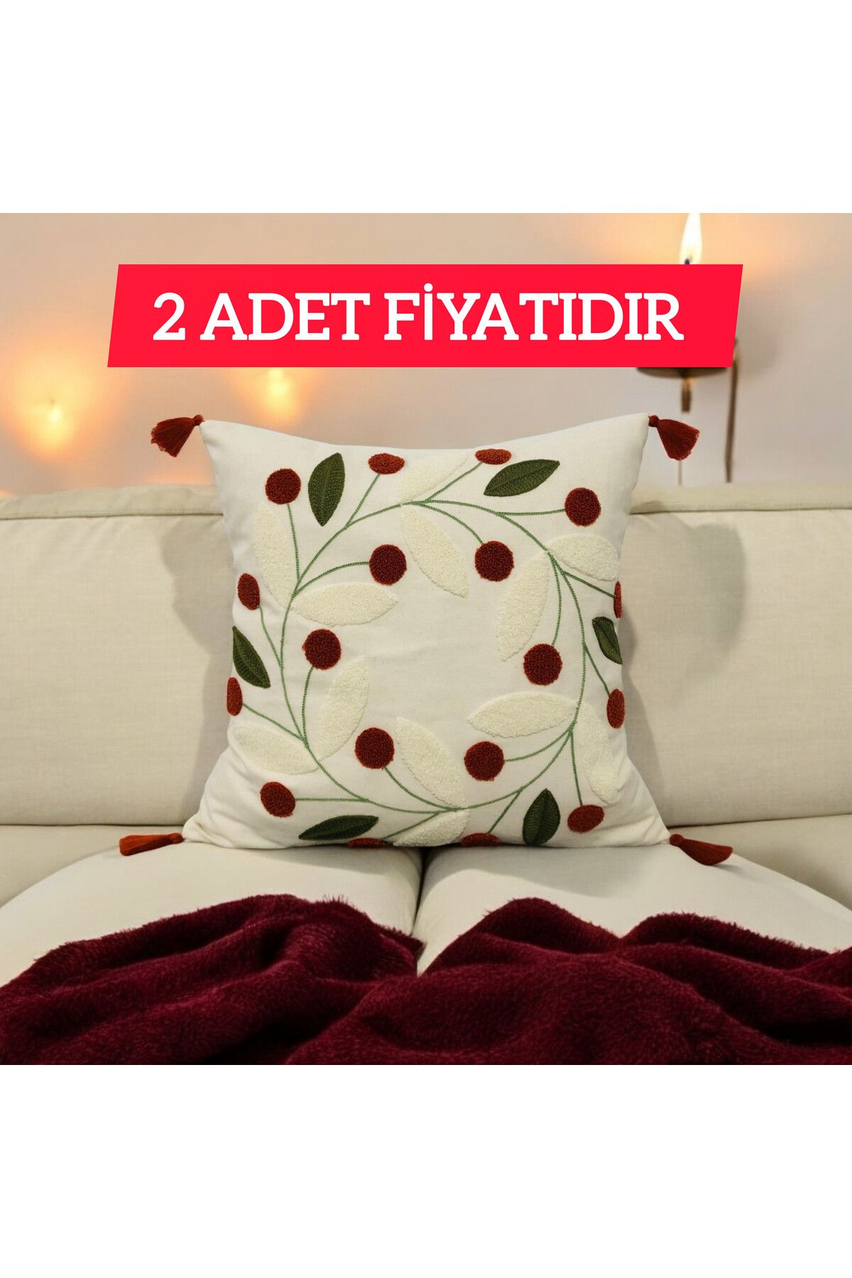 Punch Gri Papatya Desen Ponponlu Kırlent 43x43 cm