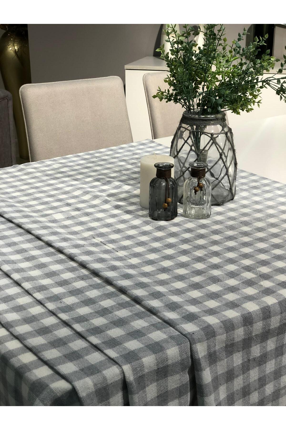 Pötikareli Pamuklu Masa Örtüsü | Piknik Örtüsü | Sofra Örtüsü | Parti Örtüsü 170 x 170 cm - gri