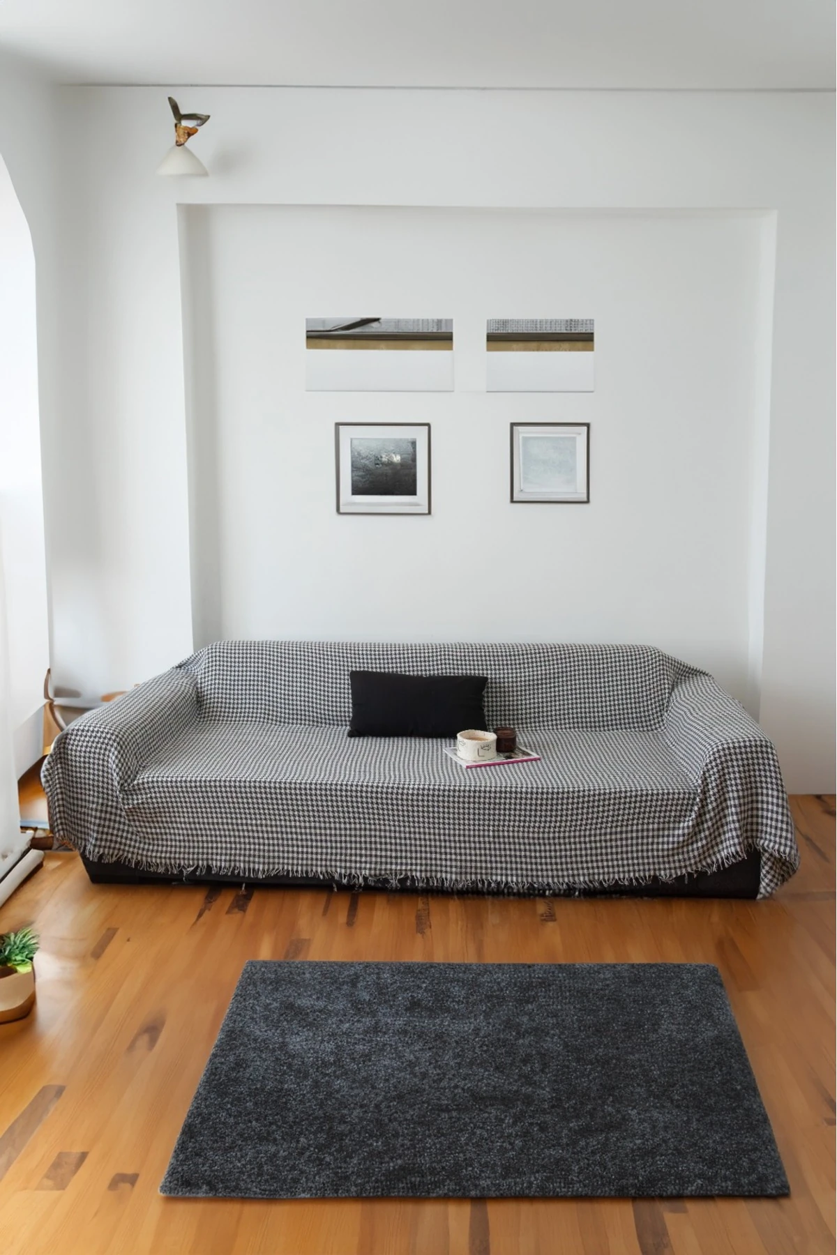 Kazayağı Desen Kolları Kapatan Saçaklı Koltuk Örtüsü Antrasit 170*300 Cm