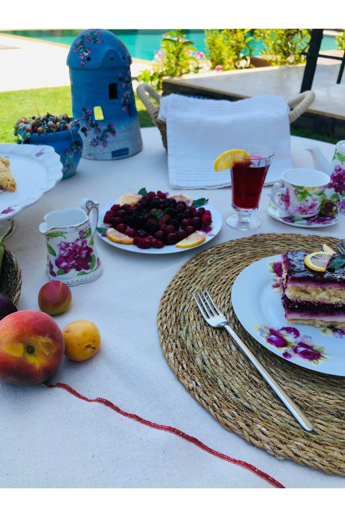 Organik Keten Pamuklu Kenar Dikişli Yuvarlak Masa Örtüsü,Naturel,Parti,Piknik,Bride