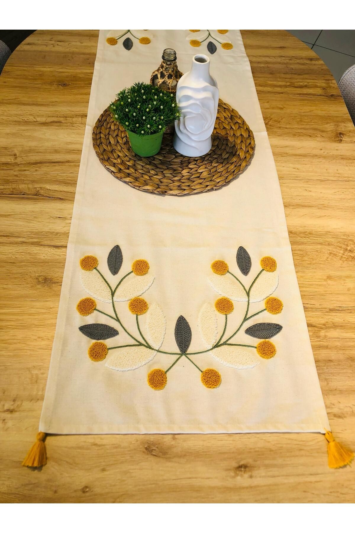 Punch Runner Bordo Papatya 40*140 cm - sarı
