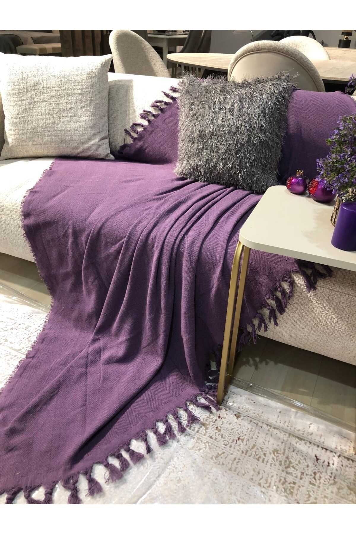 Renge Renk El Bağlama Mürdüm Koltuk Örtüsü,Çok Amaçlı Örtü,Pike 180*220 Cm