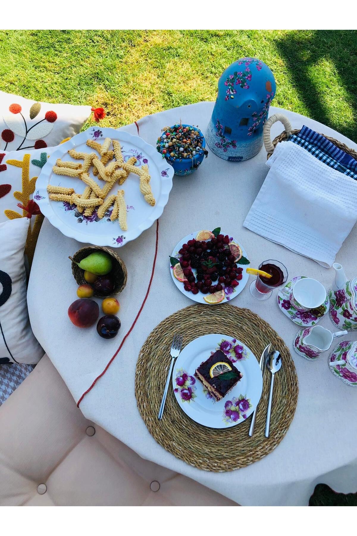 Organik Keten Pamuklu Kenar Dikişli Yuvarlak Masa Örtüsü,Naturel,Parti,Piknik,Bride