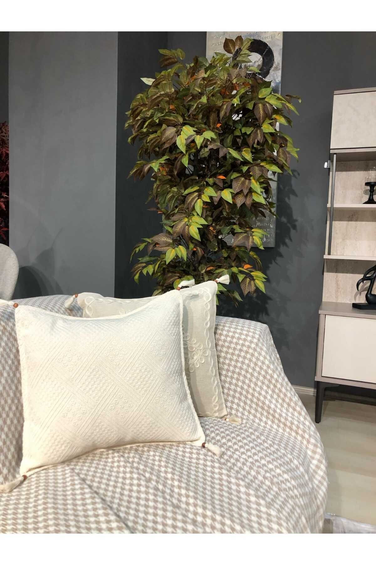 Kazayağı Desen Kolları Kapatan Saçaklı Koltuk Örtüsü Bej 170*300 Cm