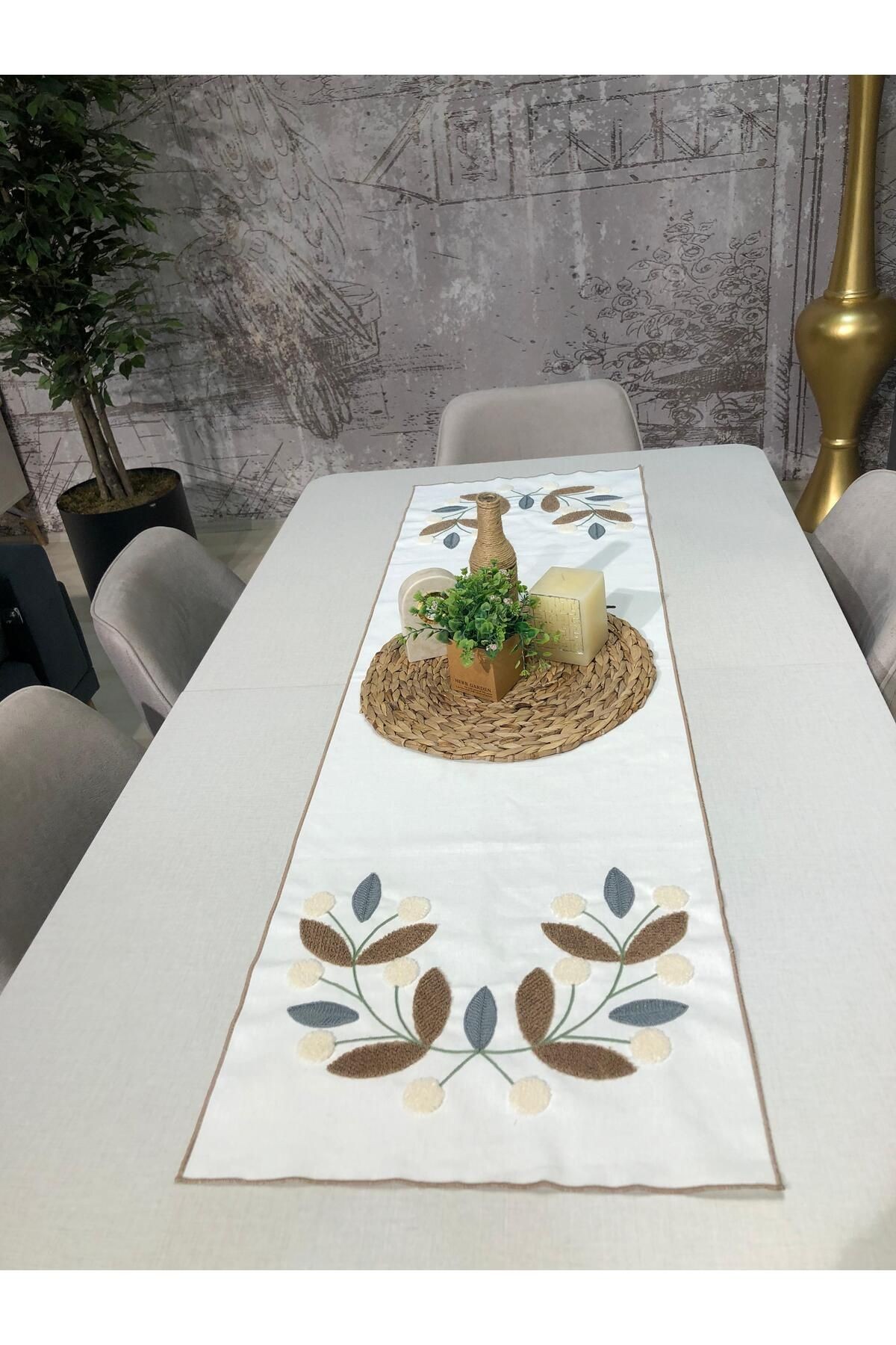 Punch Runner Bordo Papatya 40*140 cm - kahverengi