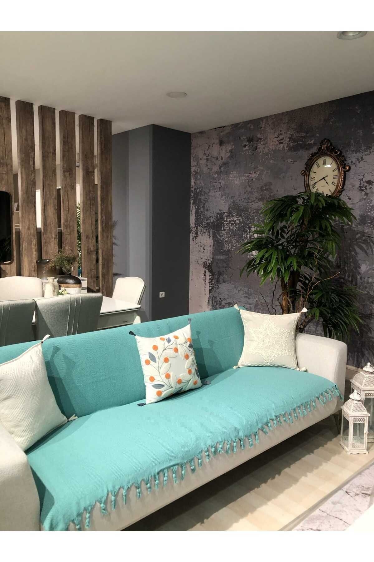 Renge Renk El Bağlama Mint Yeşili Koltuk Örtüsü 180*220 Cm