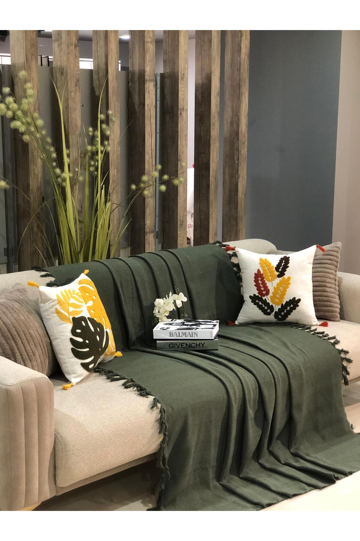 Renge Renk El Bağlama Haki Yeşil Koltuk Örtüsü,Çok Amaçlı Örtü,Pike 180 X 200 CM