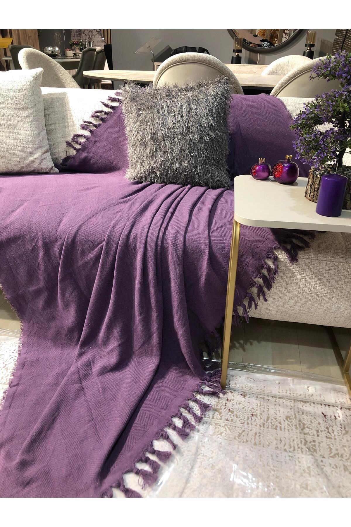 Renge Renk El Bağlama Mürdüm Koltuk Örtüsü,Çok Amaçlı Örtü,Pike 180*220 Cm