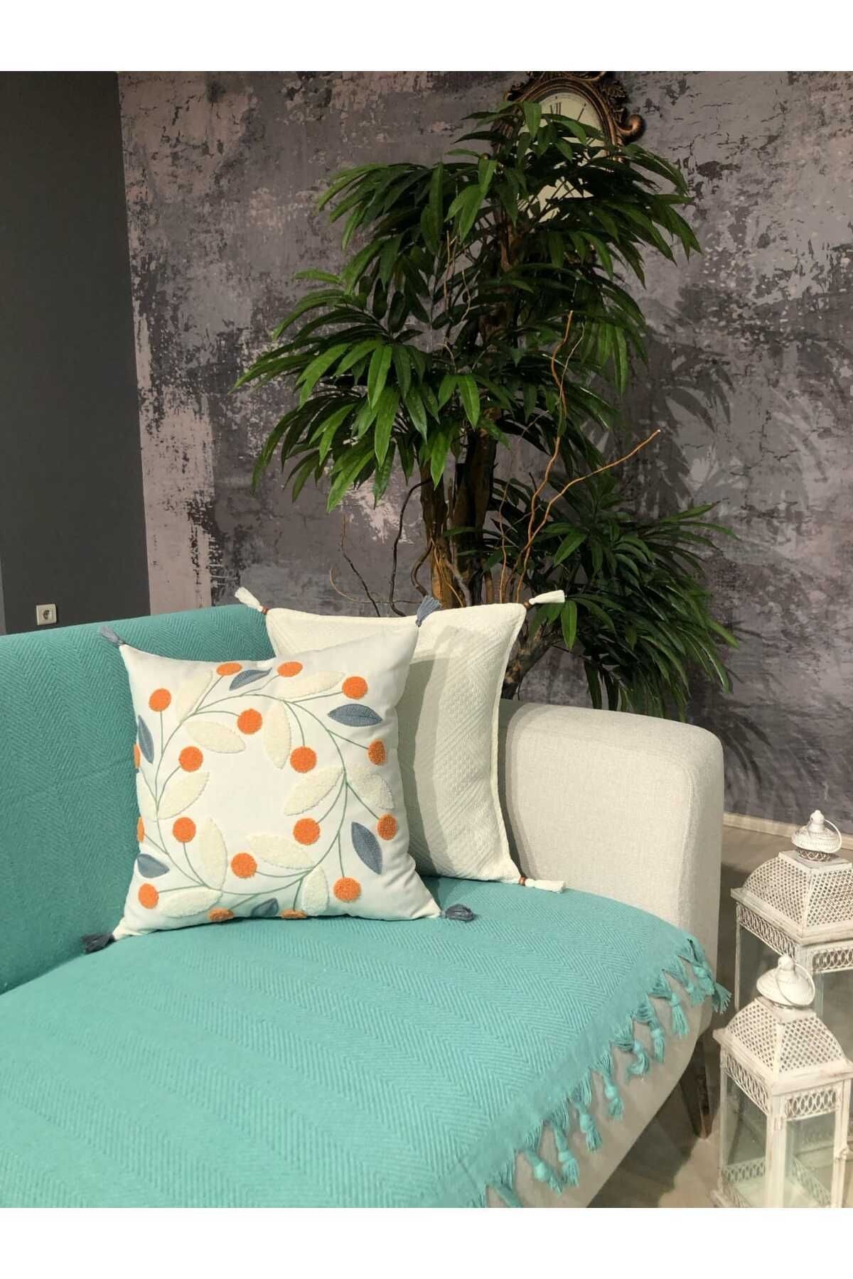 Renge Renk El Bağlama Mint Yeşili Koltuk Örtüsü 180*220 Cm