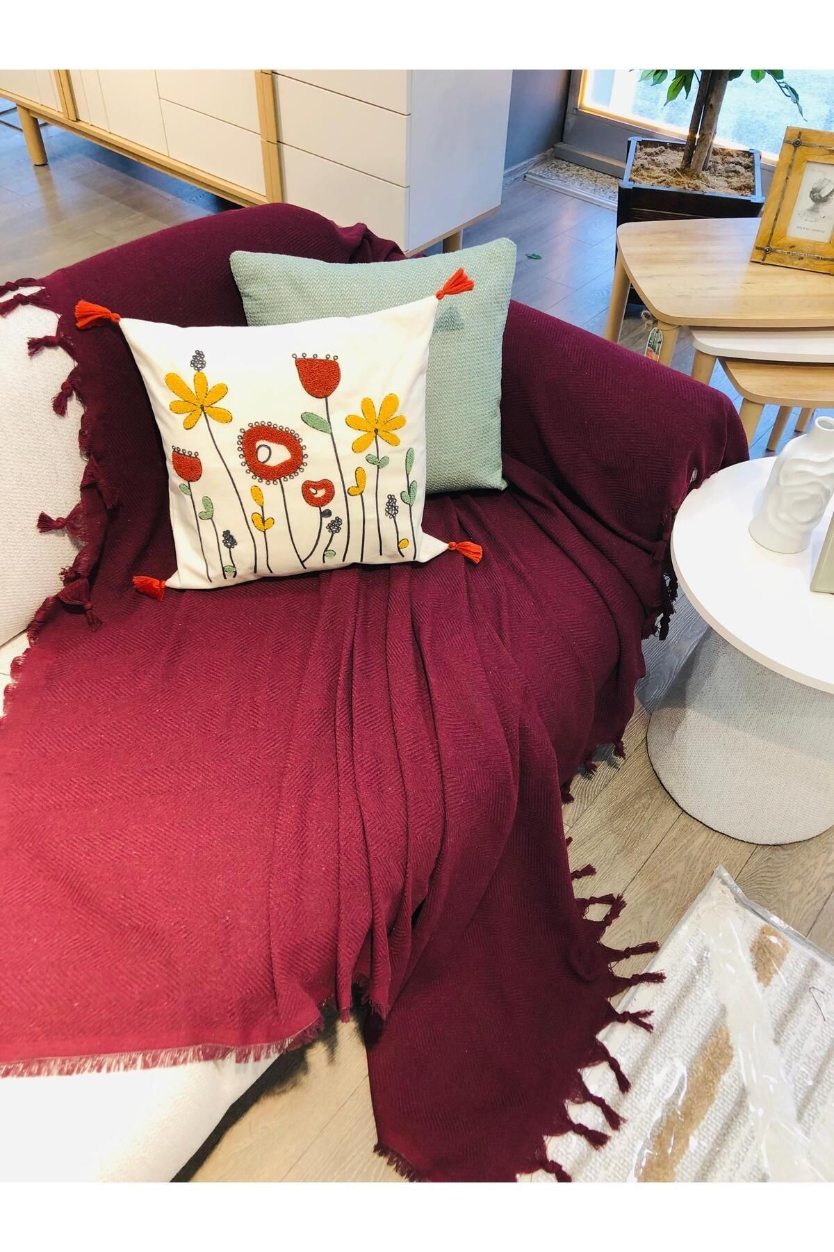 Renge Renk El Bağlama Koltuk Örtüsü 180*220 Cm - bordo