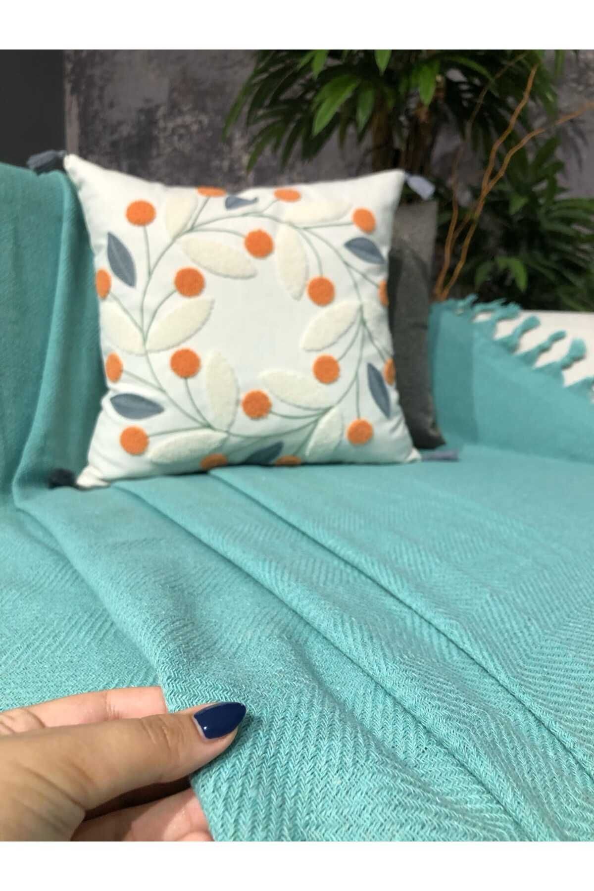 Renge Renk El Bağlama Mint Yeşili Koltuk Örtüsü 180*220 Cm