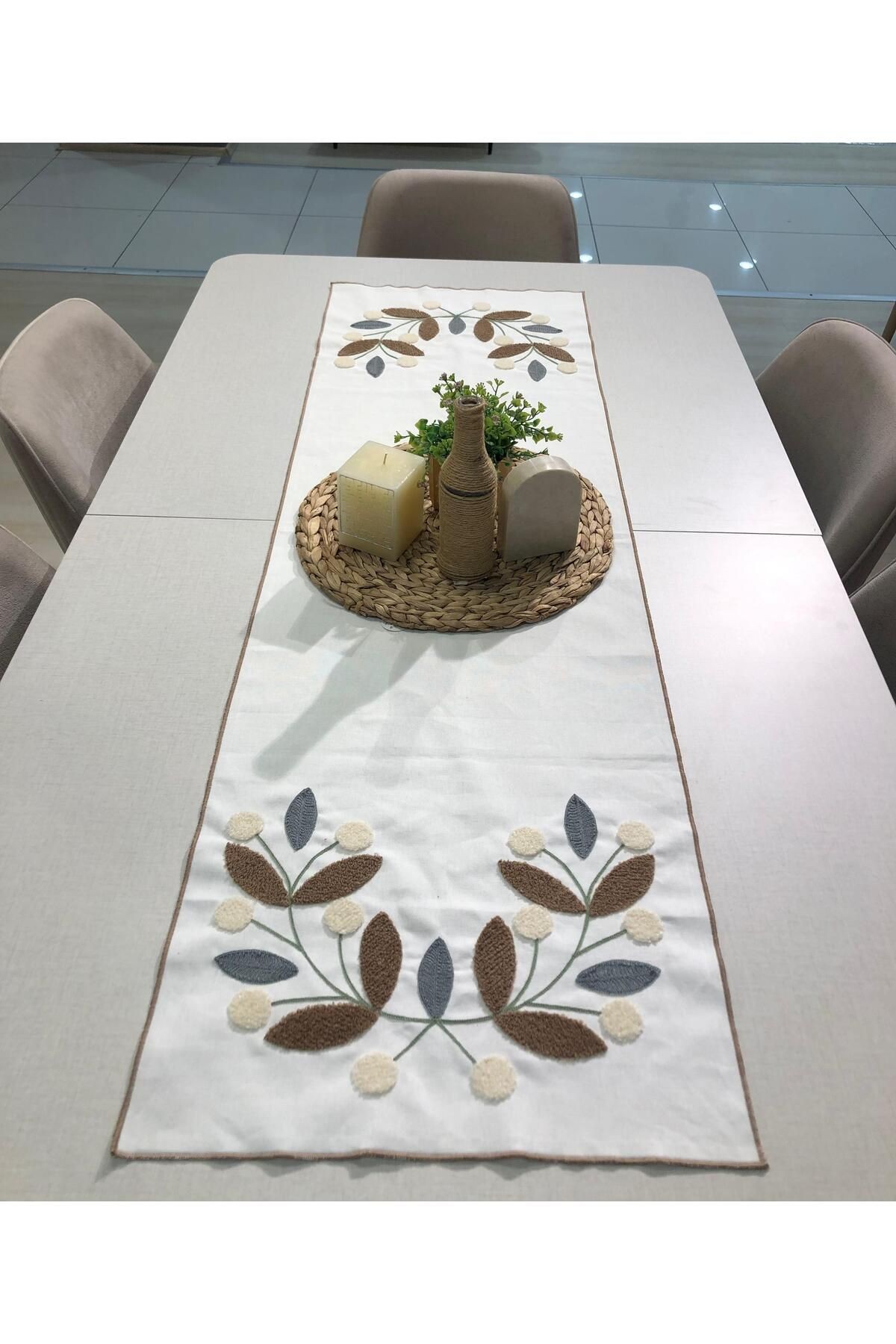 Punch Runner Bordo Papatya 40*140 cm - kahverengi