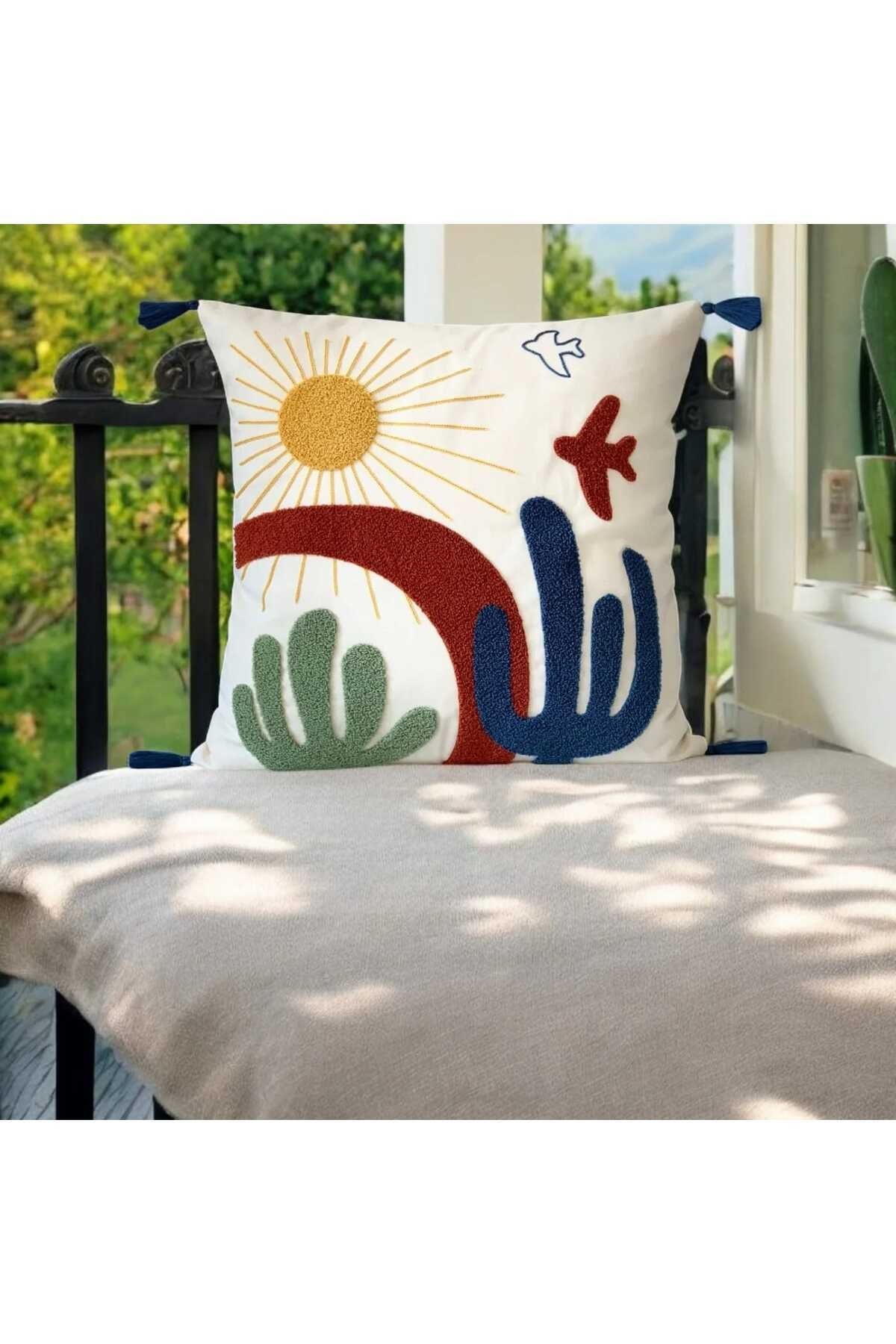 Punch Sri Lanka Desen Ponponlu Kırlent 43x43 cm