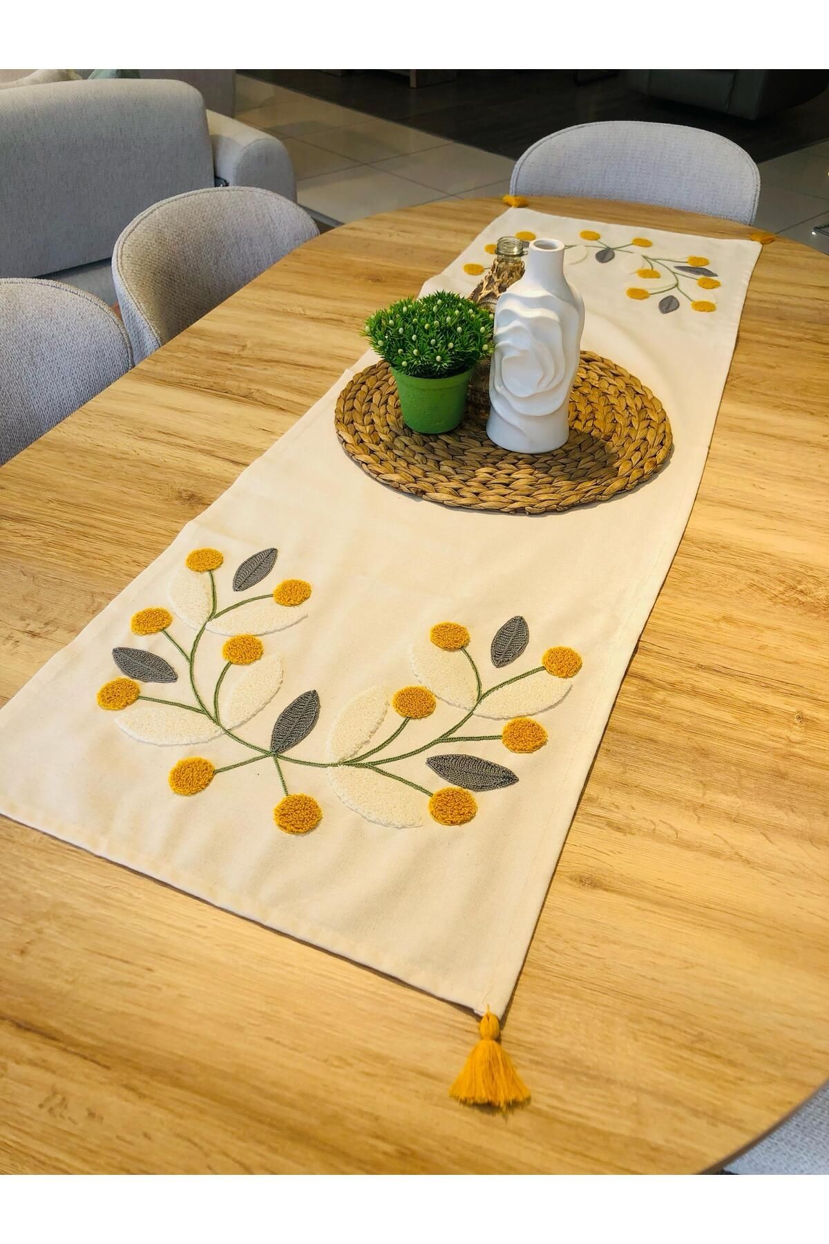 Punch Runner Bordo Papatya 40*140 cm - sarı