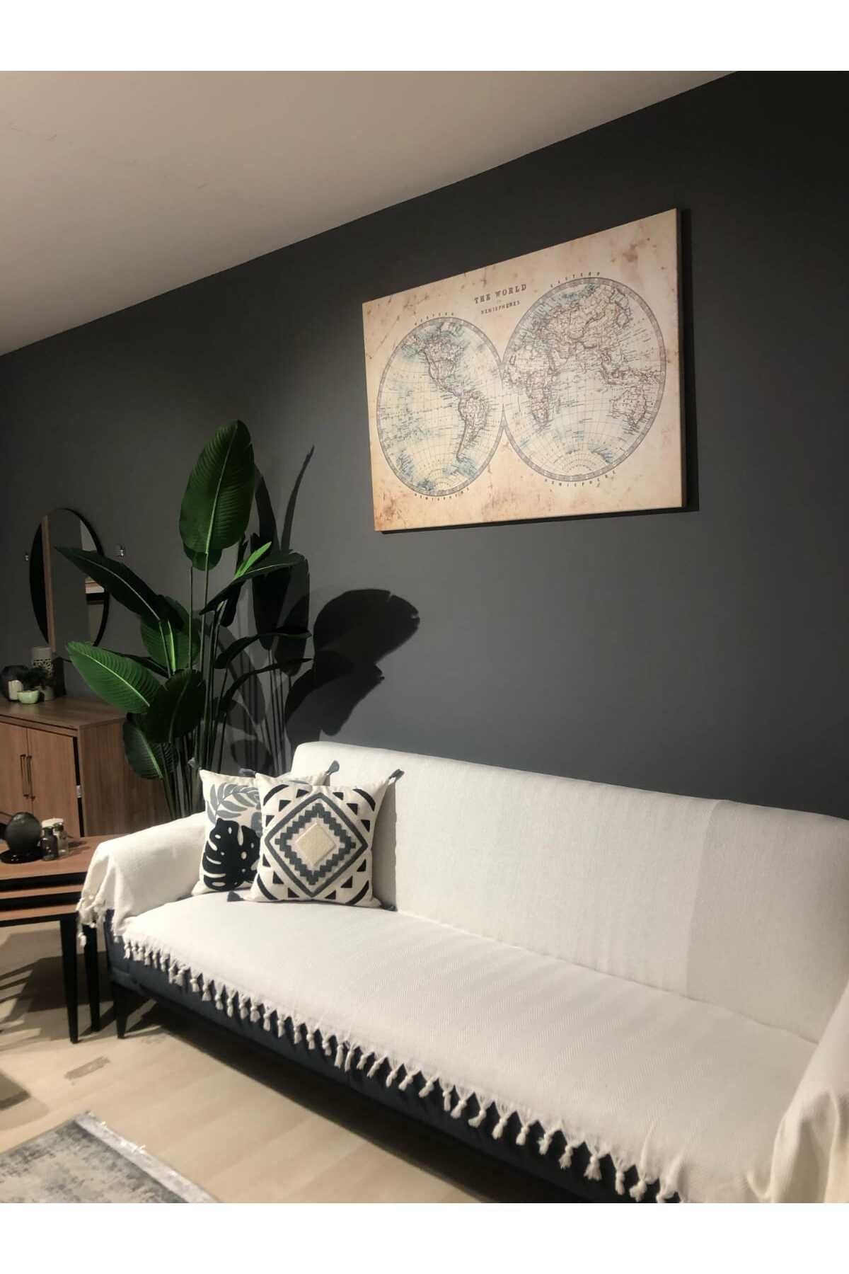 Renge Renk Kolları Kapatan El Bağlama Ekru Renk Koltuk Örtüsü 180*300 Cm
