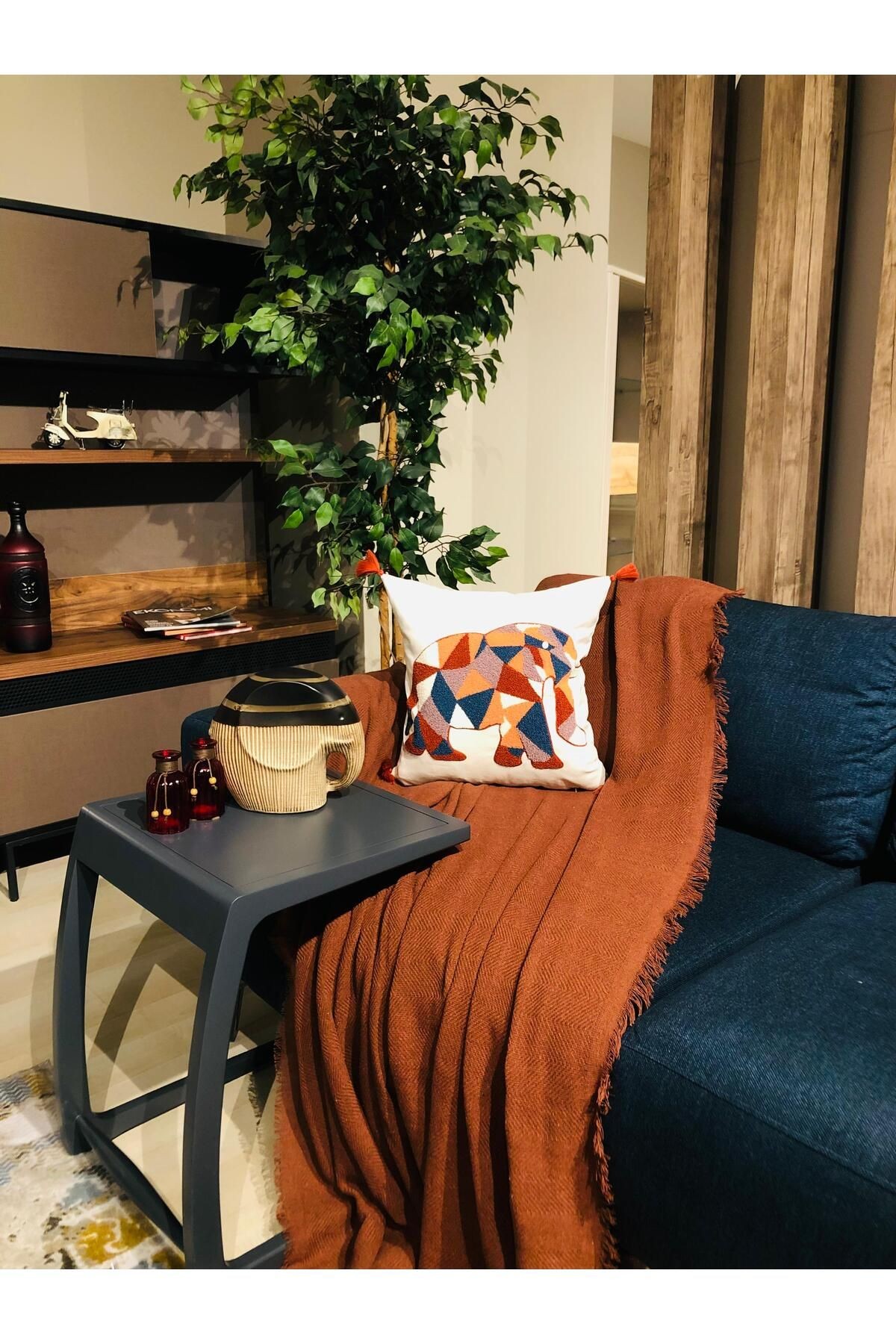İnce Yapılı Saçaklı Koyu Kiremit Rengi Çok Amaçlı Koltuk Örtüsü,tv Şalı 170*210 Cm