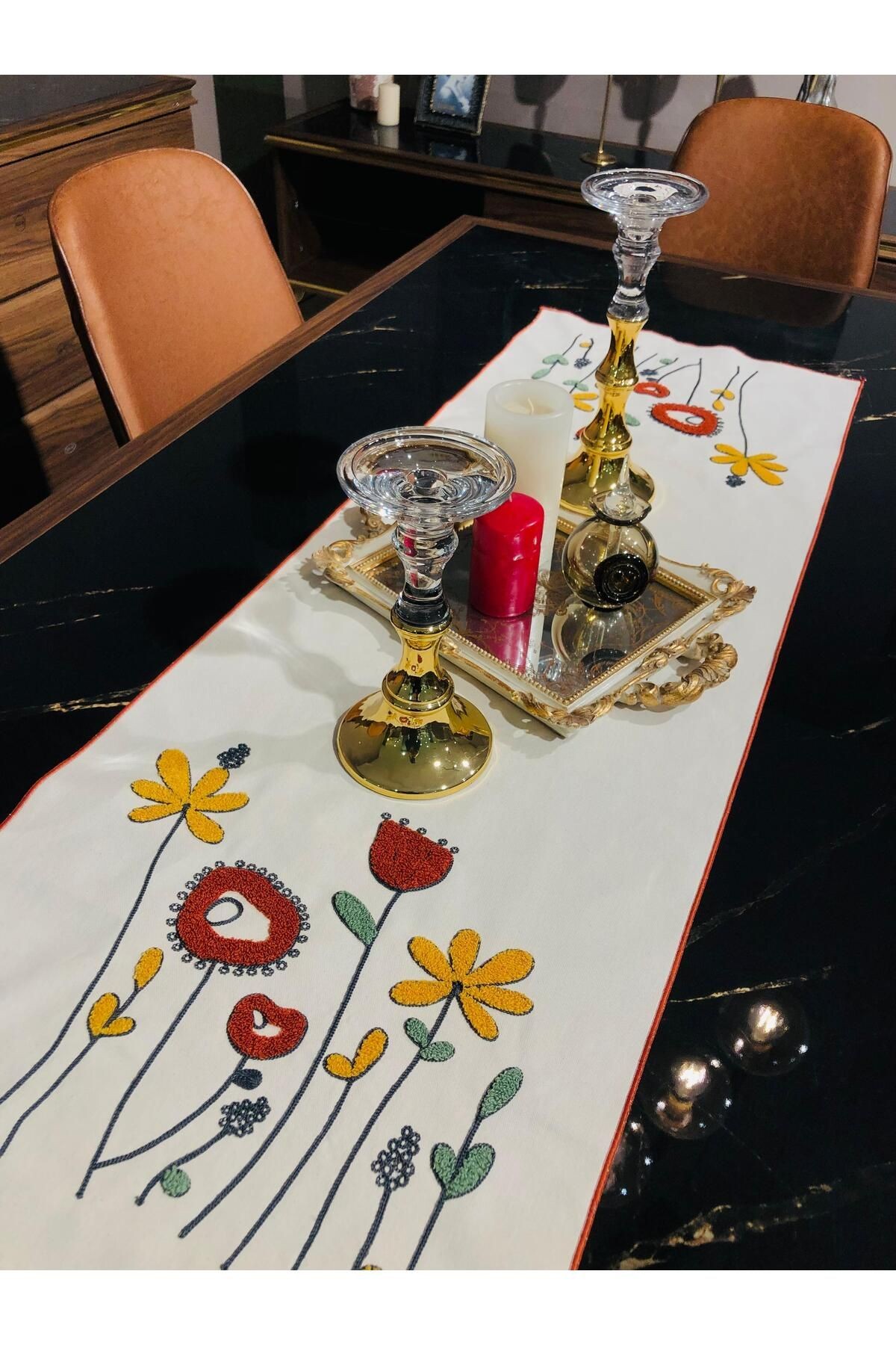 Punch Runner Bordo Papatya 40*140 cm