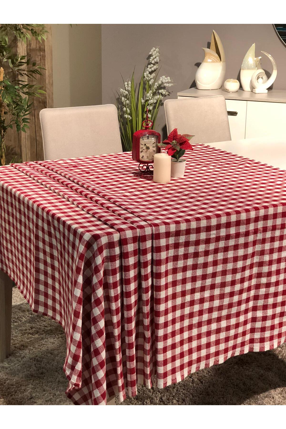 Pötikareli Pamuklu Masa Örtüsü | Piknik Örtüsü | Sofra Örtüsü | Parti Örtüsü 170 x 170 cm - kırmızı