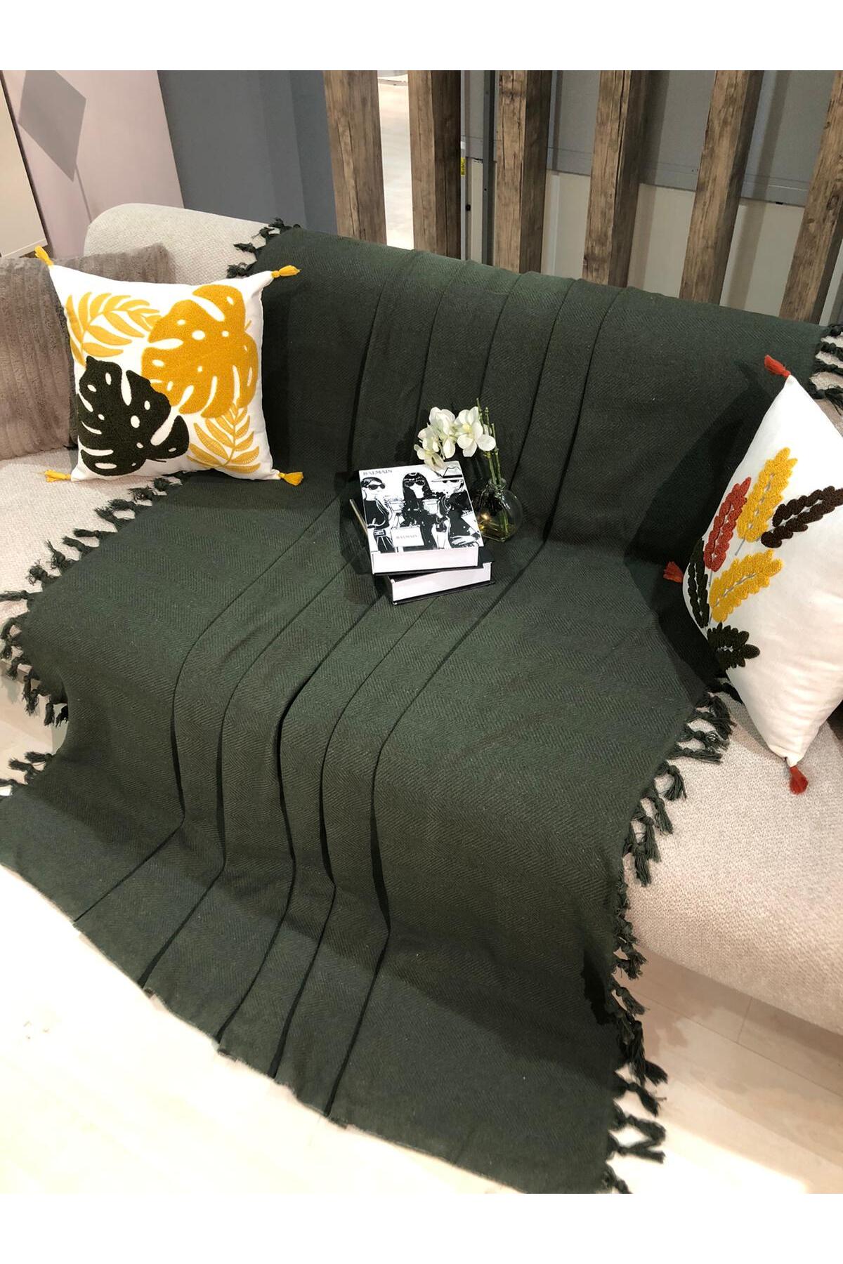 Renge Renk El Bağlama Haki Yeşil Koltuk Örtüsü,Çok Amaçlı Örtü,Pike 180 X 200 CM