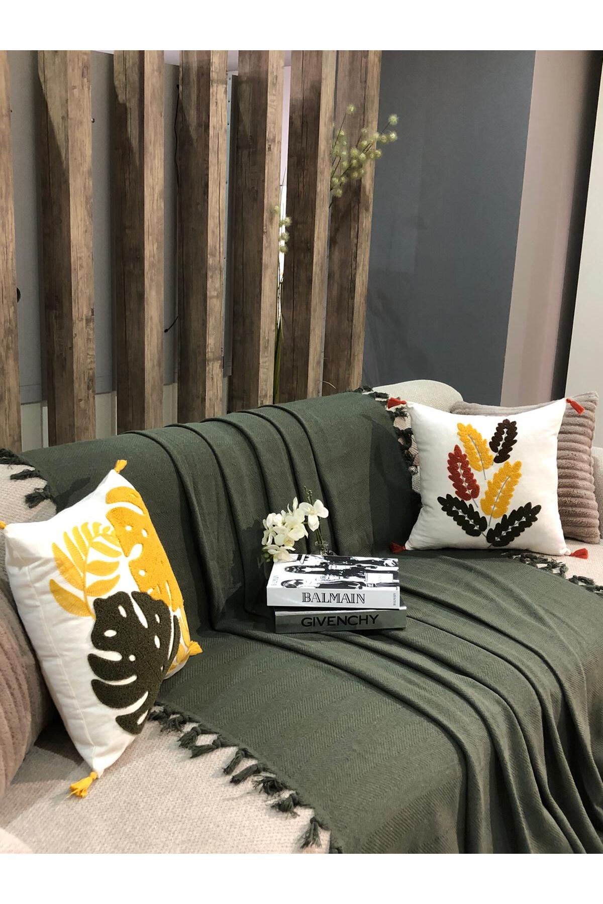 Renge Renk El Bağlama Haki Yeşil Koltuk Örtüsü,Çok Amaçlı Örtü,Pike 180 X 200 CM