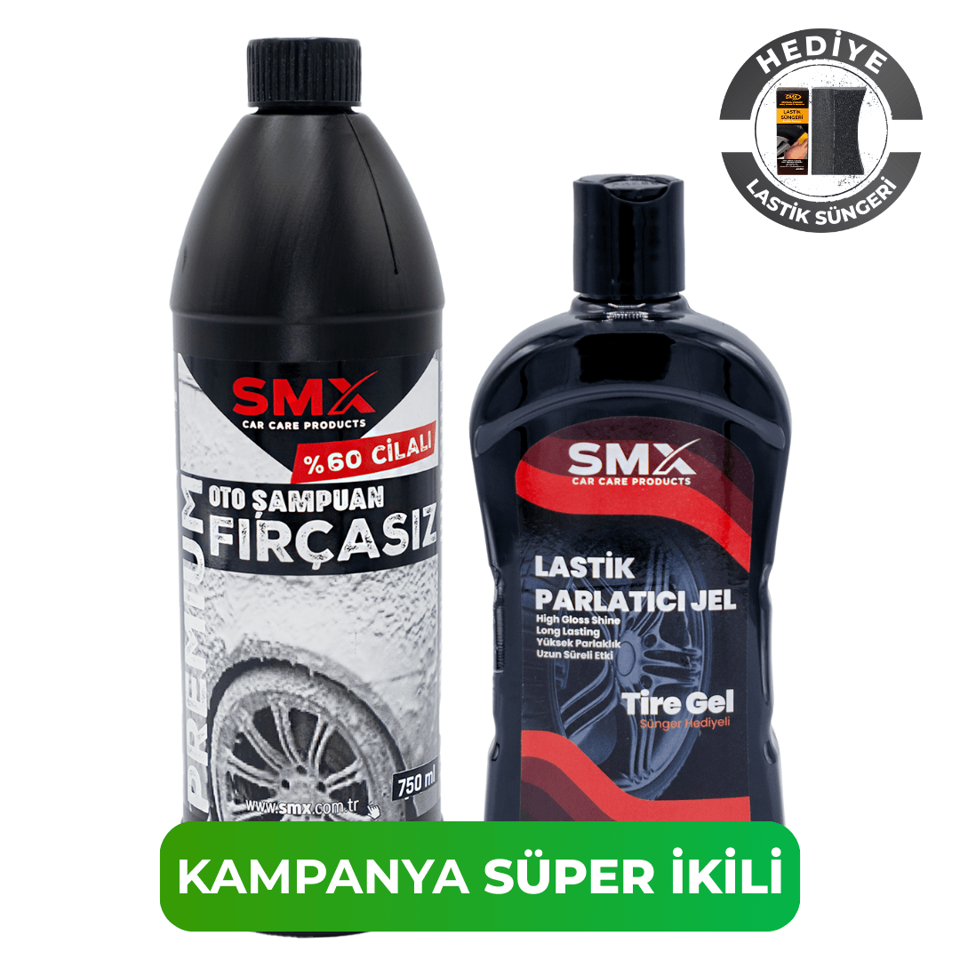 Premium %60 Cilalı Fırçasız Oto Şampuanı 750 ml + +Jel Lastik Parlatıcı 500 Ml + Sünger Hediye