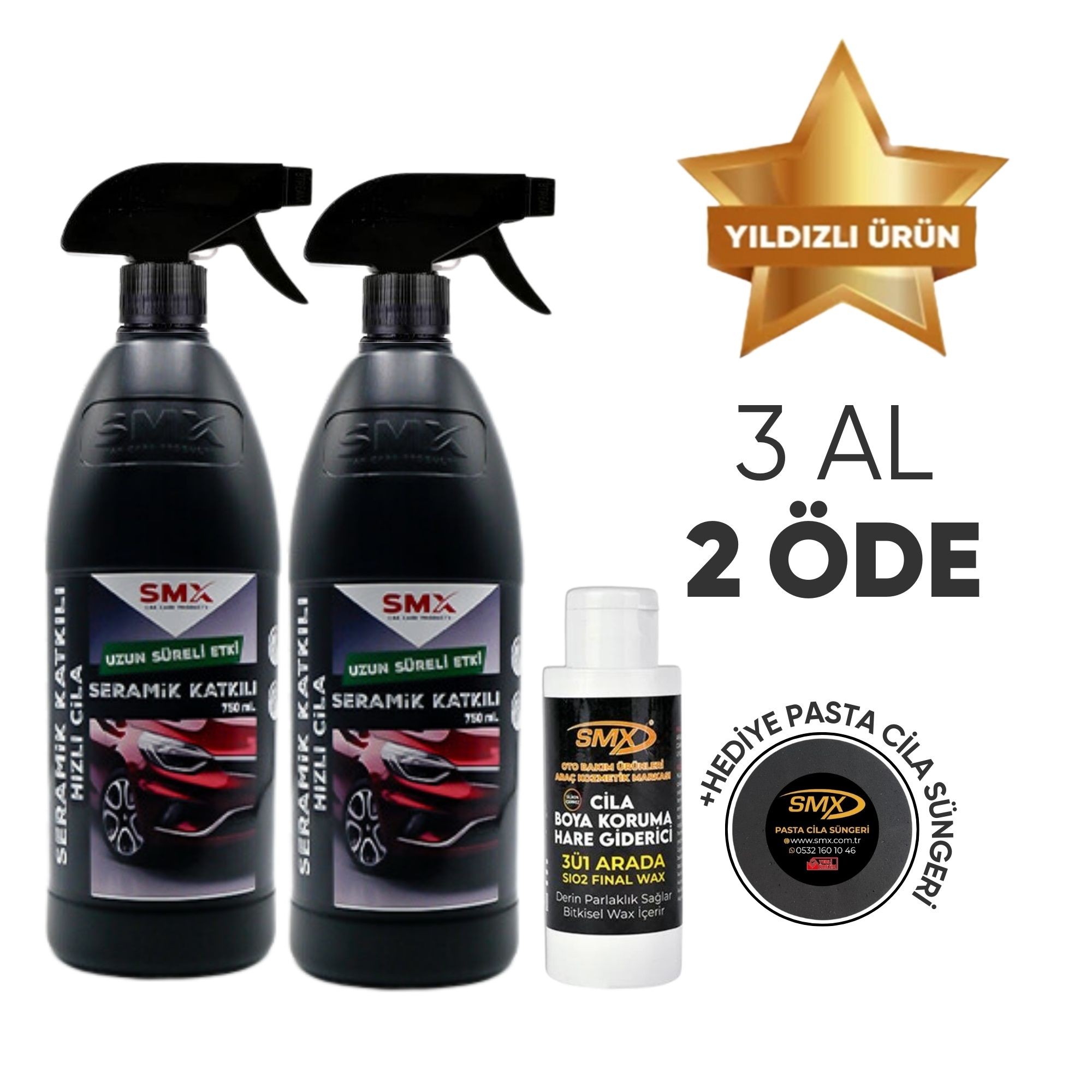 2 Adet Seramik Katkılı Hızlı ve Pratik Cila 1 lt. + 3'Ü 1 Arada Cila-Boya Koruma-Hare Giderici 100 Ml  🎁 3 Adet Al, 2 Öde!