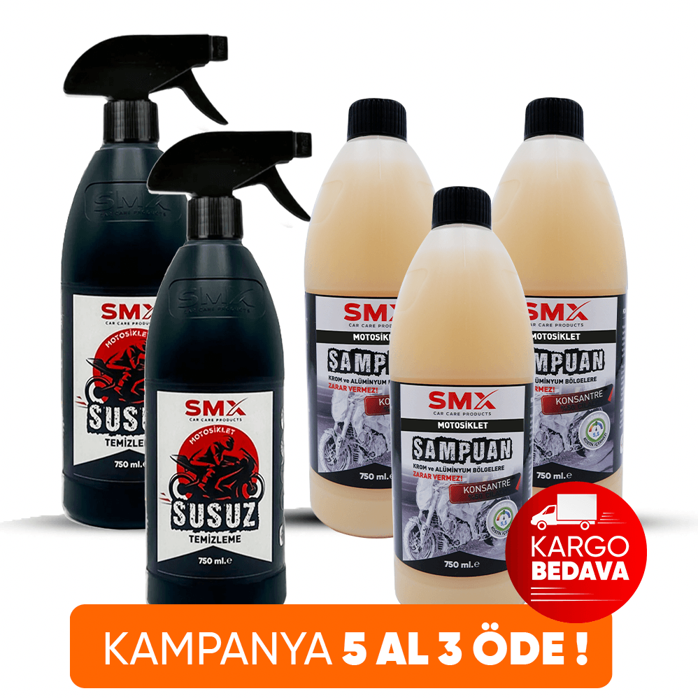 Motosiklet Şampuanı 750 ml 3 Adet +Motosiklet Susuz Temizleme 750 ml 2 Adet 🎁 5 Al, 3 Öde!