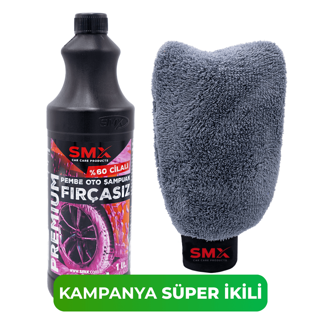 Pembe %60 Cilalı Fırçasız Oto Şampuanı 1Lt. + Mikrofiber Oto Yıkama Eldiveni