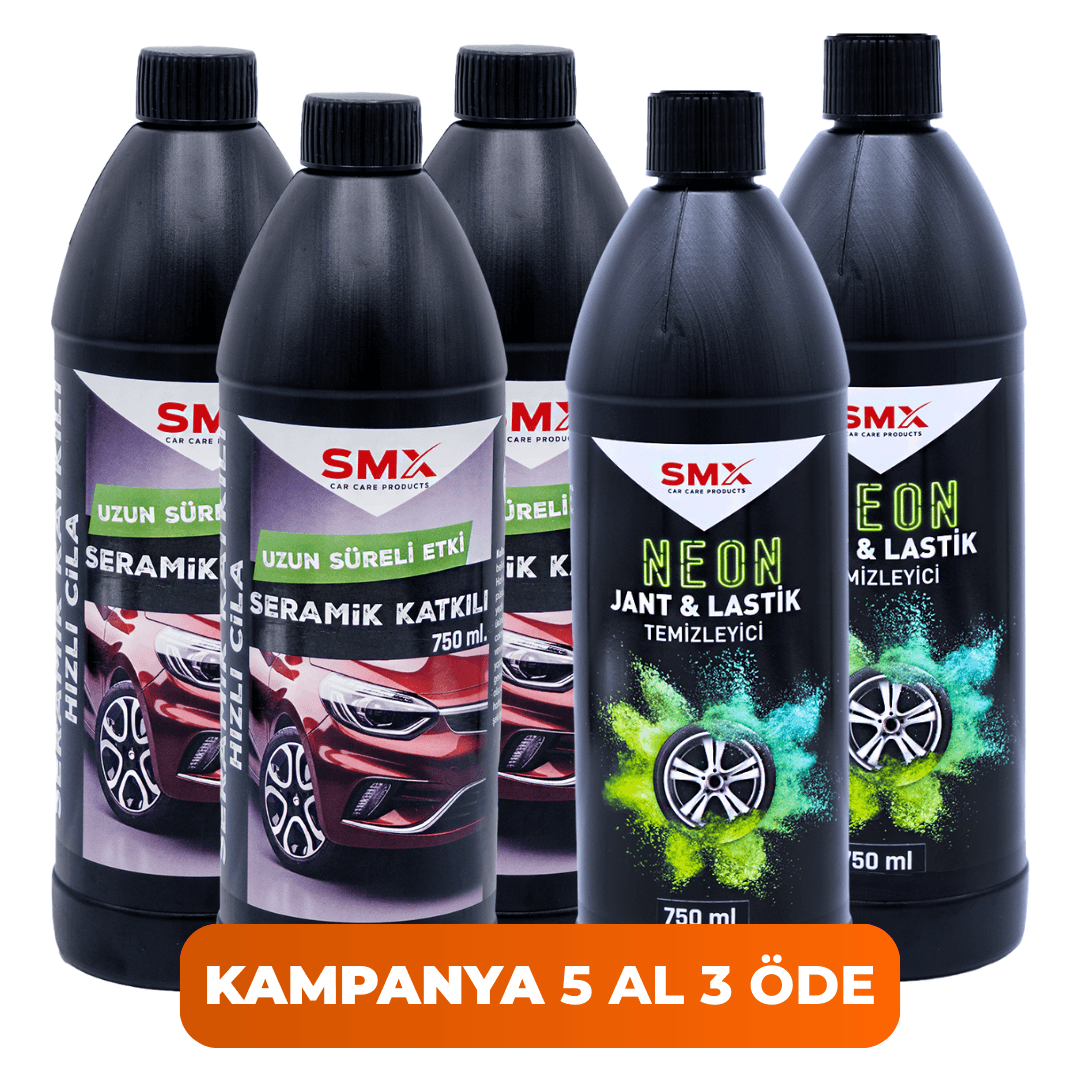 Neon Jant & Lastik Temizleyici 750ml 2 Adet + Seramik Katkılı Hızlı ve Pratik Cila 750ml  3 Adet 🎁 5 Adet Al, 3 Öde!