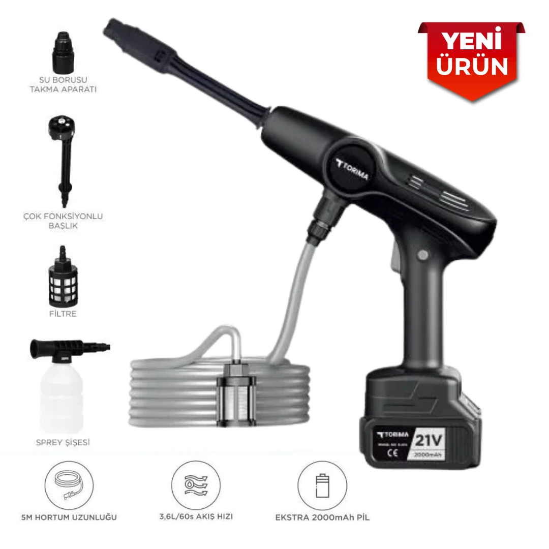 Şarjlı Oto Yıkama Tabancası – 21V, 30 BAR Su Tabancası, Kablosuz Şarjlı Rottest D-015