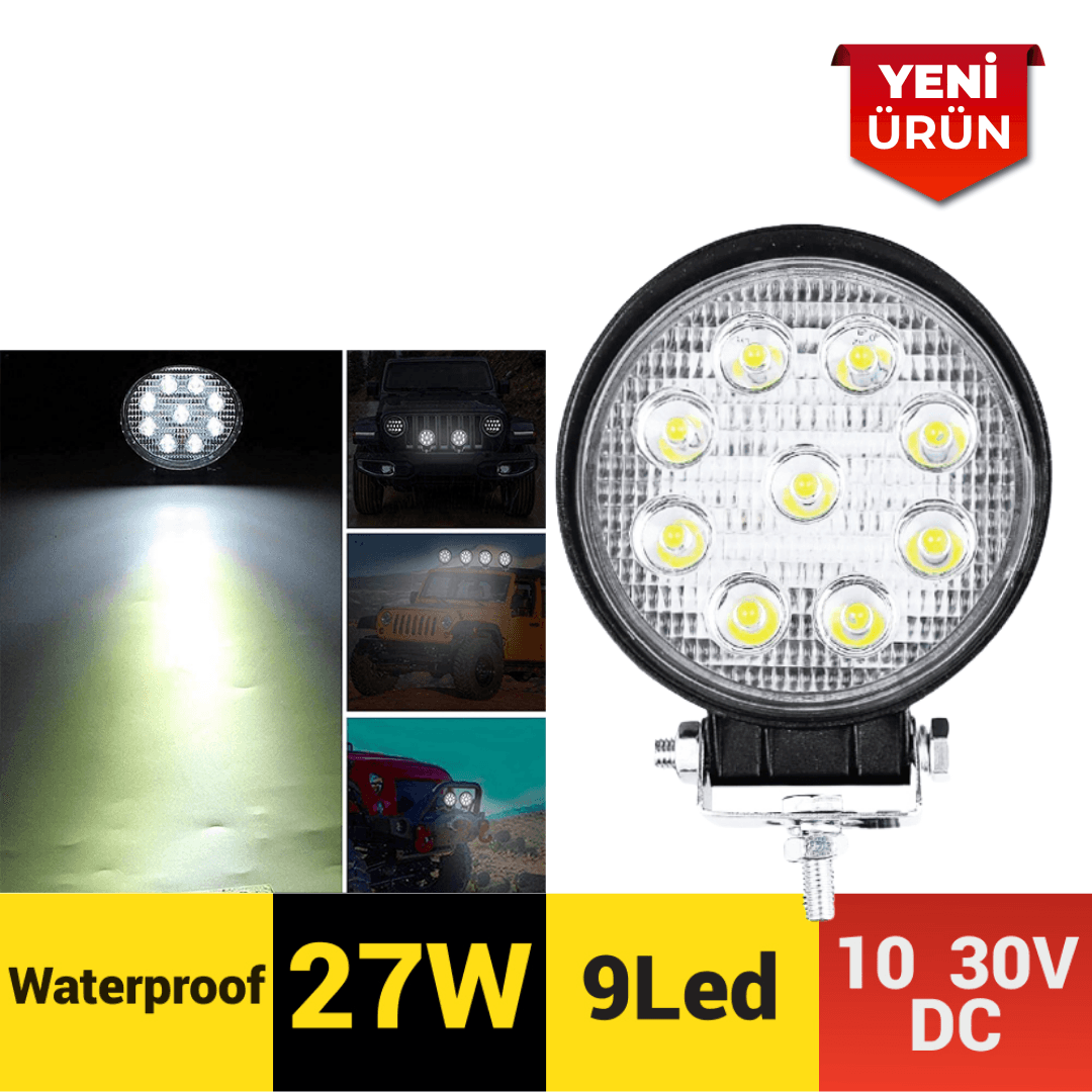 27W 9 Ledli Yuvarlak 10-30V Çalışma Lambası 301 0506