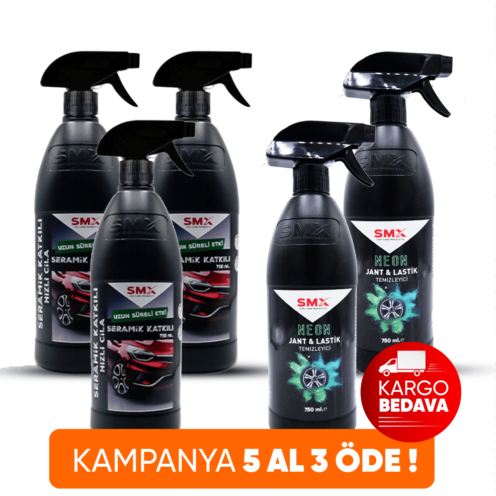 Neon Jant & Lastik Temizleyici 750ml 2 Adet + Seramik Katkılı Hızlı ve Pratik Cila 750ml  3 Adet 🎁 5 Adet Al, 3 Öde!