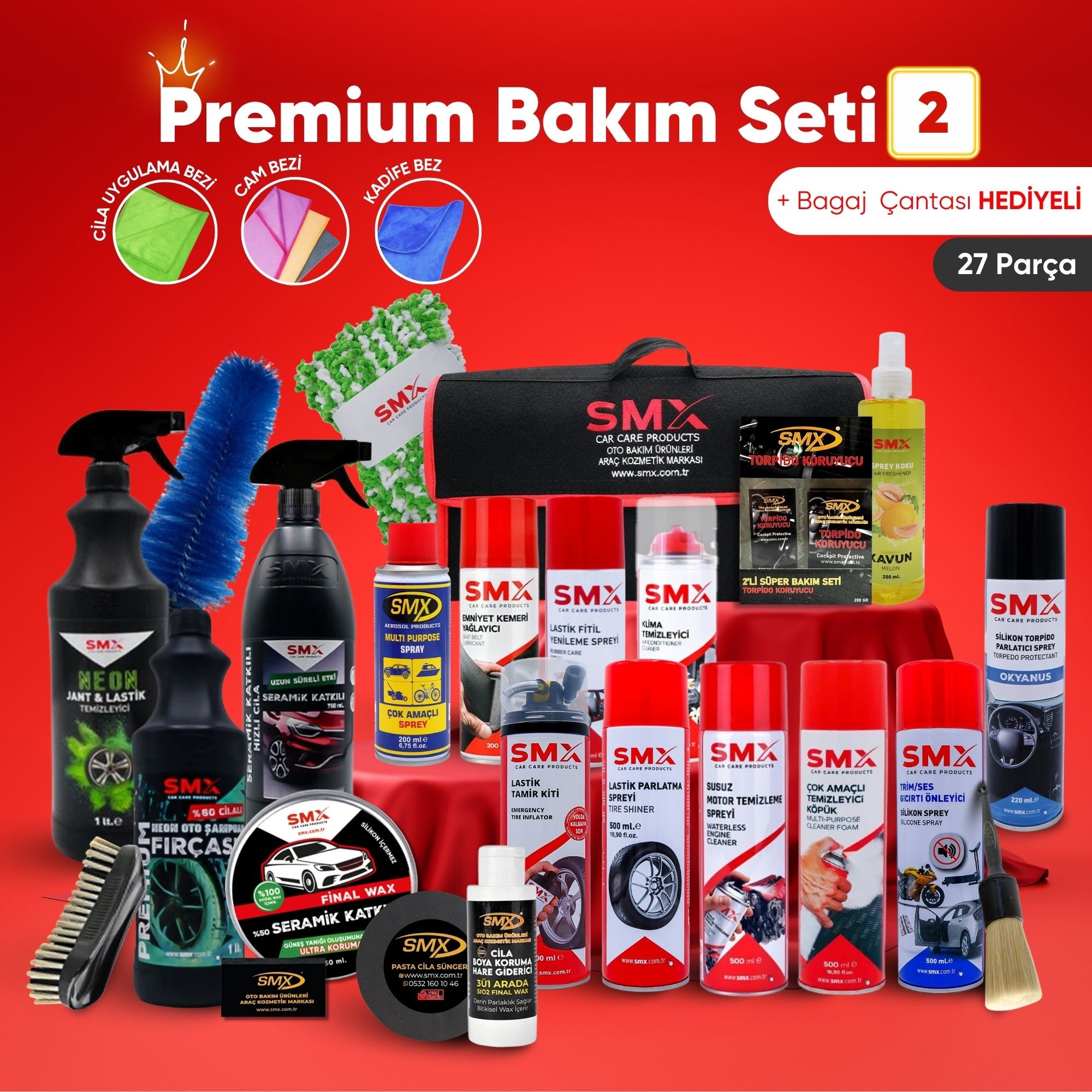 👑 Premium Bakım Seti (2) ⚡️27 Parça Ürün +Bagaj Çantası (Net %10 İndirim🎯)