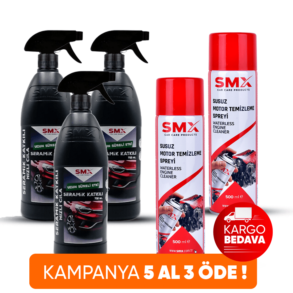 Seramik Katkılı Hızlı ve Pratik Cila 750 ml 3 Adet + Susuz Motor Temizleme Spreyi 500 ml 2 Adet 🎁 5 Adet Al, 3 Öde!