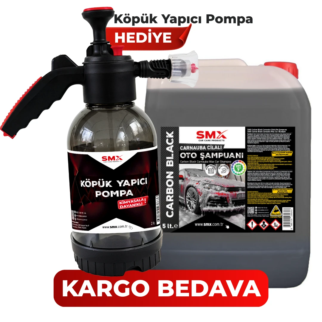 Carbon Black Carnauba Cilalı Siyah Oto Şampuanı 5 Litre +🎁 HEDİYE KÖPÜK Yapıcı Kimyasal Dayanımlı Basınçlı Pompa 2 Litre