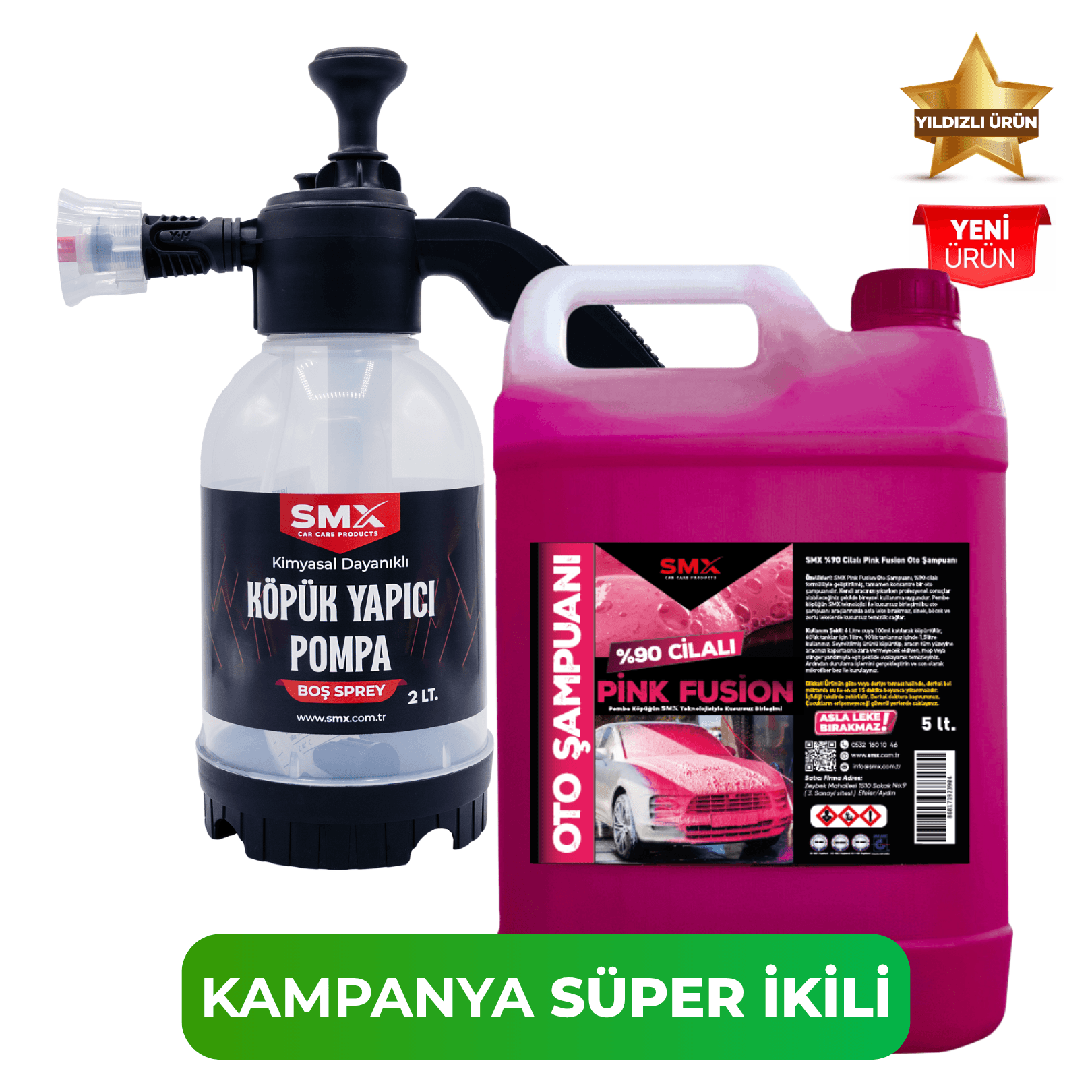  SMX %90 cilalı Pink Fusion Oto Şampuanı 5 LT ve 2 LİTRE KÖPÜK Yapıcı Kimyasal Dayanımlı Basınçlı Pompa
