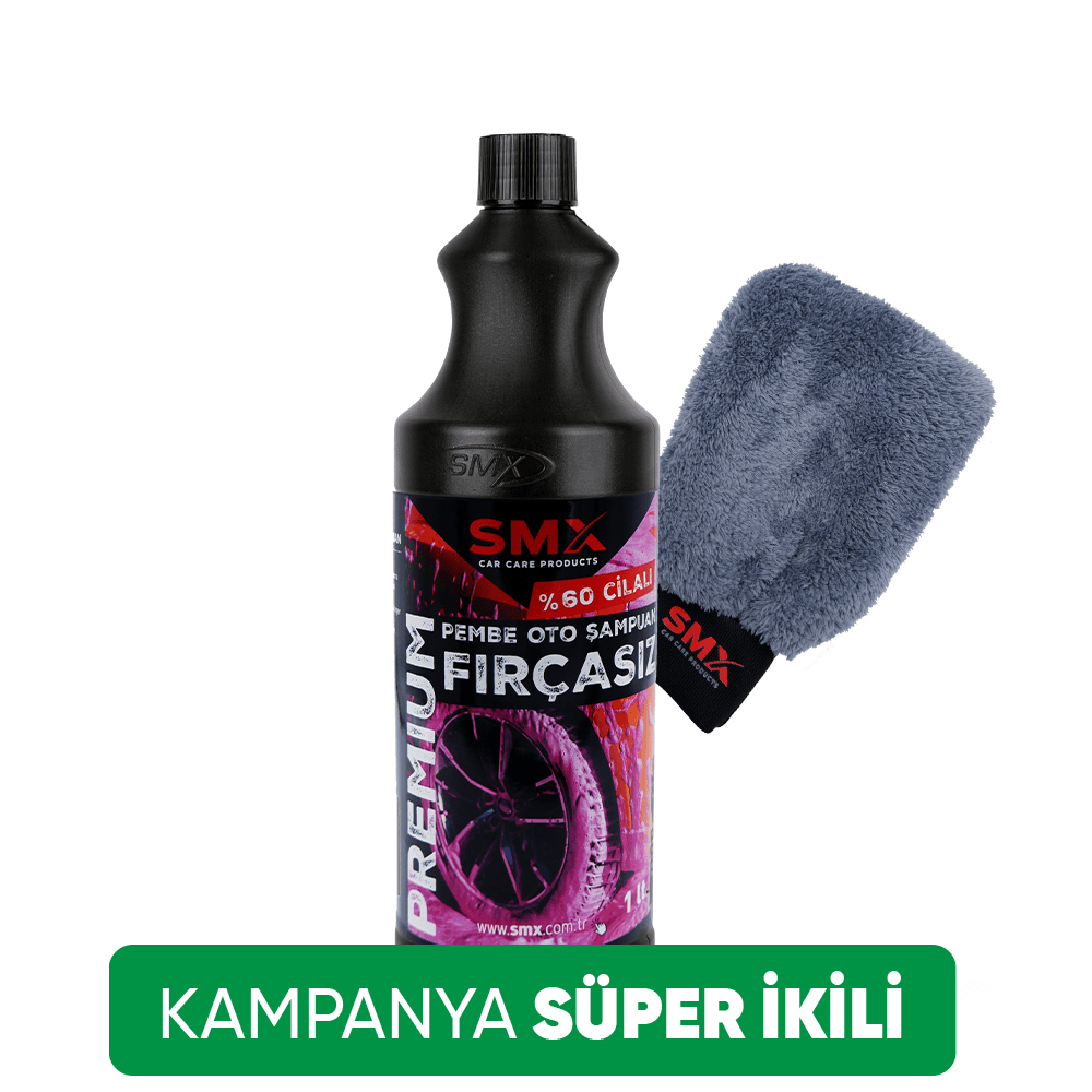 Pembe %60 Cilalı Fırçasız Oto Şampuanı 1Lt. + Mikrofiber Oto Yıkama Eldiveni