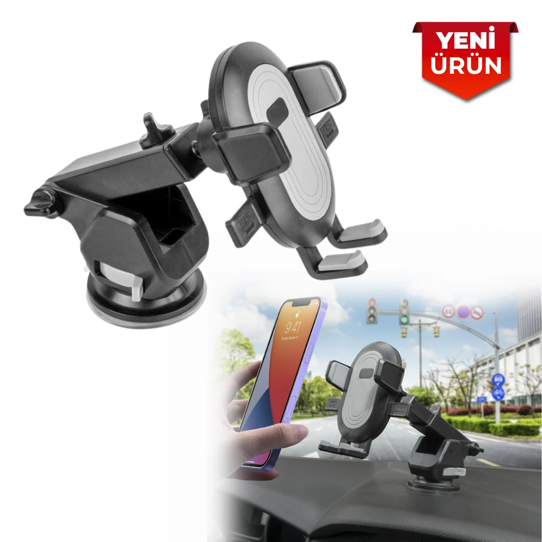 Ayarlanabilir Teleskopik Araç Telefon Tutucu – Vakumlu 240° Telefon Standı 44544