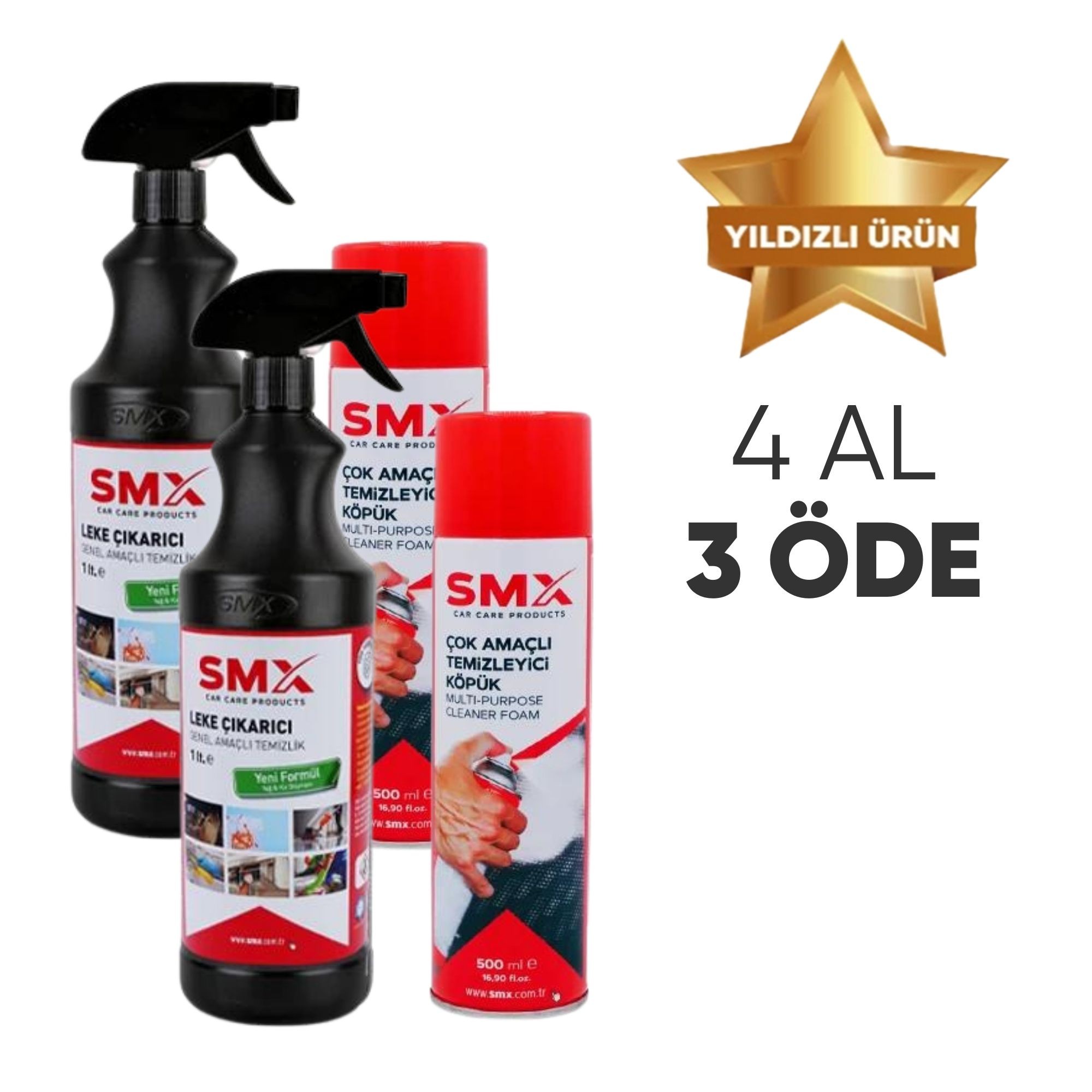 2 Adet Çok Amaçlı Temizleyici Köpük 500ml + 2 Adet Leke Çıkarıcı /Genel Amaçlı Temizlik Ürünü  1 Lt.🎁 4 Adet Al, 3 Öde! 