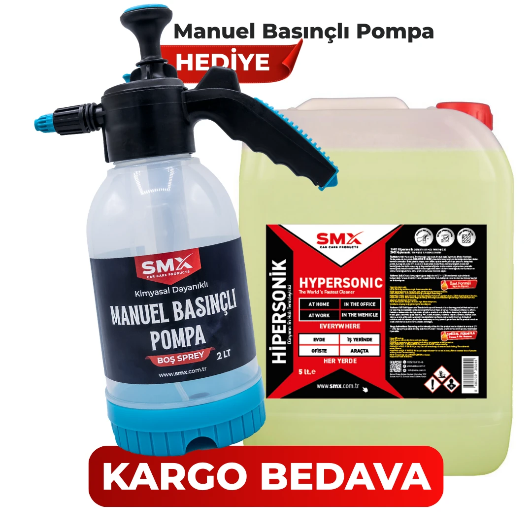 HİPERSONİK - Dünyanın En Hızlı Temizleyicisi 5 LT ve Manuel Basınçlı Kimyasal Likit Püskürtme Pompası 2 Lt.