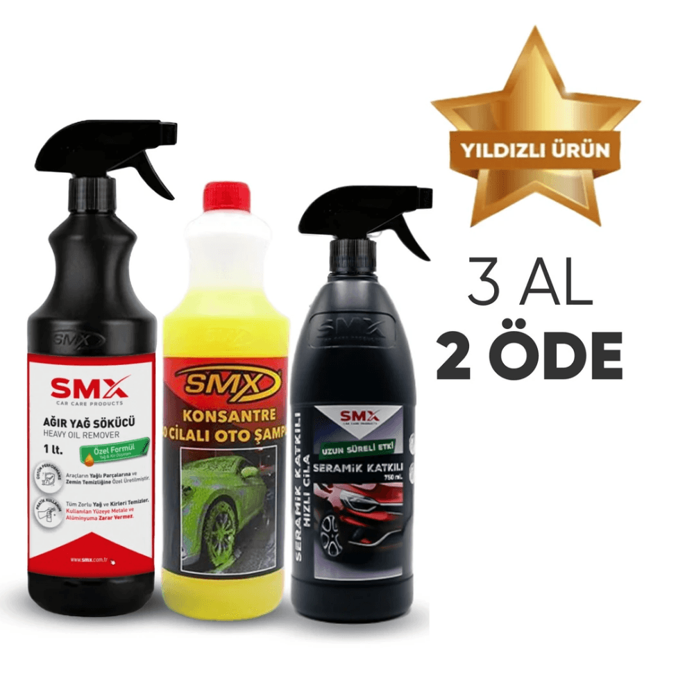 Seramik Katkılı Hızlı ve Pratik Cila 750ml.+ Ağır Yağ Sökücü 1Lt.+ Konsantre %40 Cilalı Oto Şampuanı 1Lt. 🎁 3 Adet Al, 2 Öde!