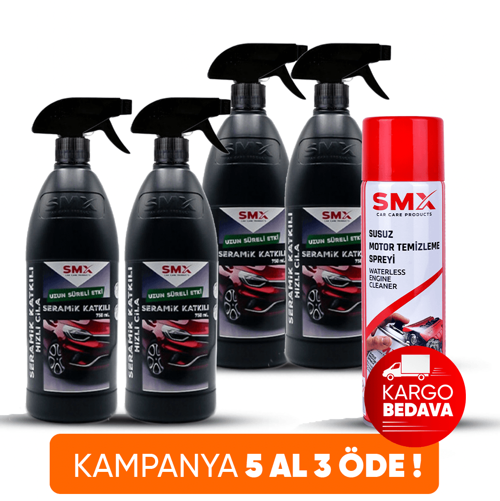 Seramik Katkılı Hızlı ve Pratik Cila 4 Adet 750ml.+ Susuz Motor Temizleme Spreyi 500 Ml