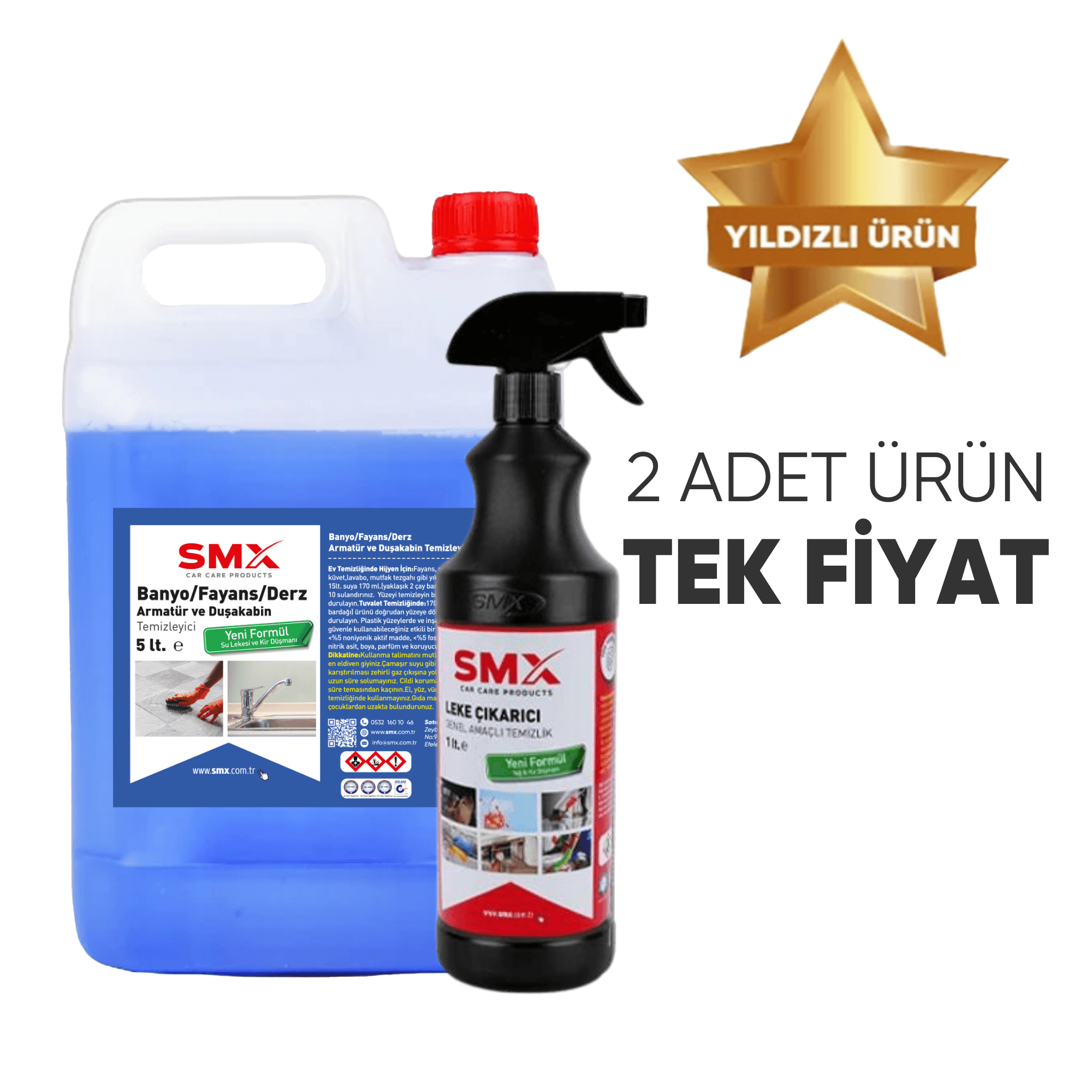 Leke Çıkarıcı /Genel Amaçlı Temizlik Ürünü 1 Lt. + Banyo-Fayans-Derz-Armatür ve Duşakabin Temizleyici 5 Lt. ( EV TEMİZLİK SETİ-2)