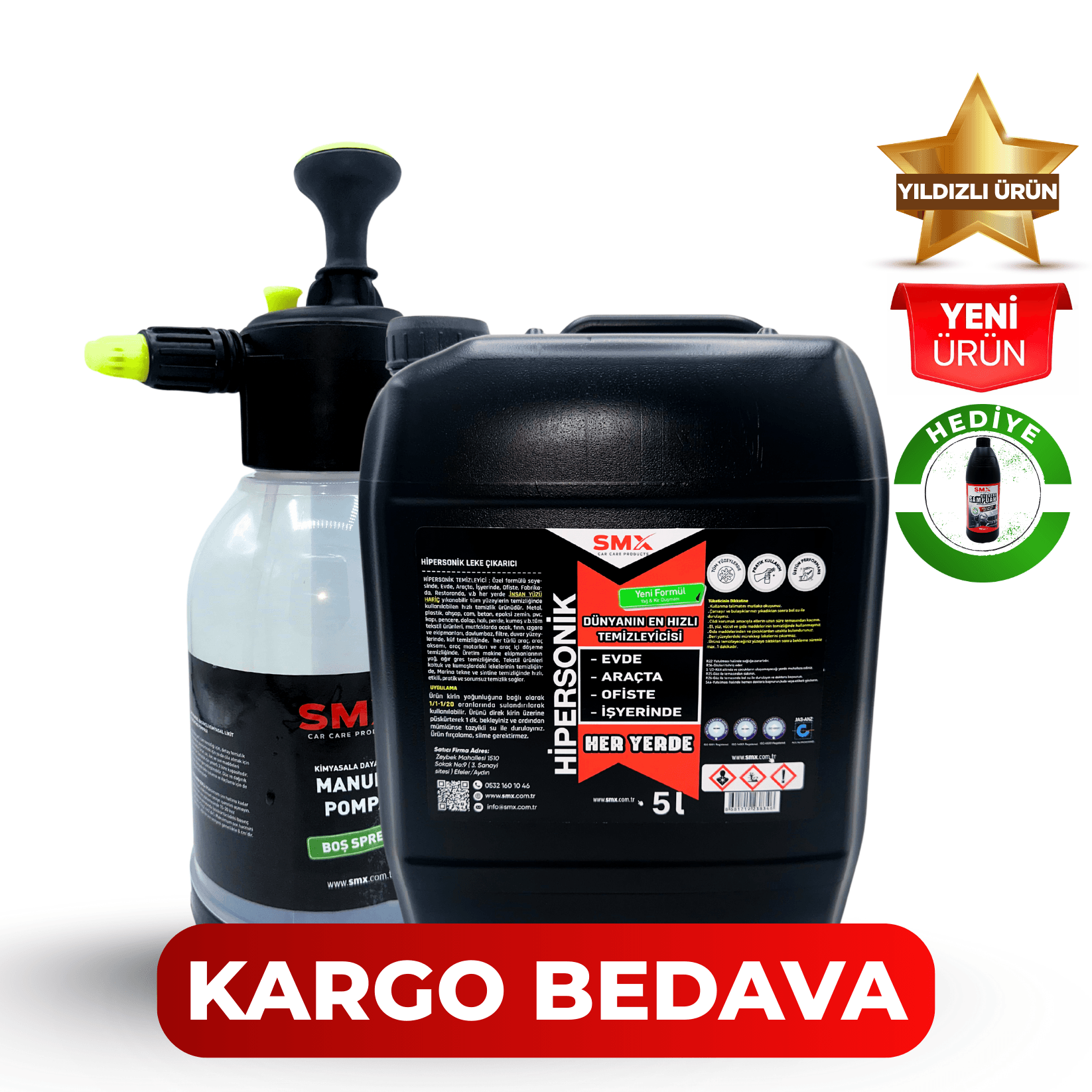 HİPERSONİK - Dünyanın En Hızlı Temizleyicisi 5 KG ve Manuel Basınçlı Kimyasal Likit Püskürtme Pompası 2 Lt. Bebe Şampuanı Hediye 