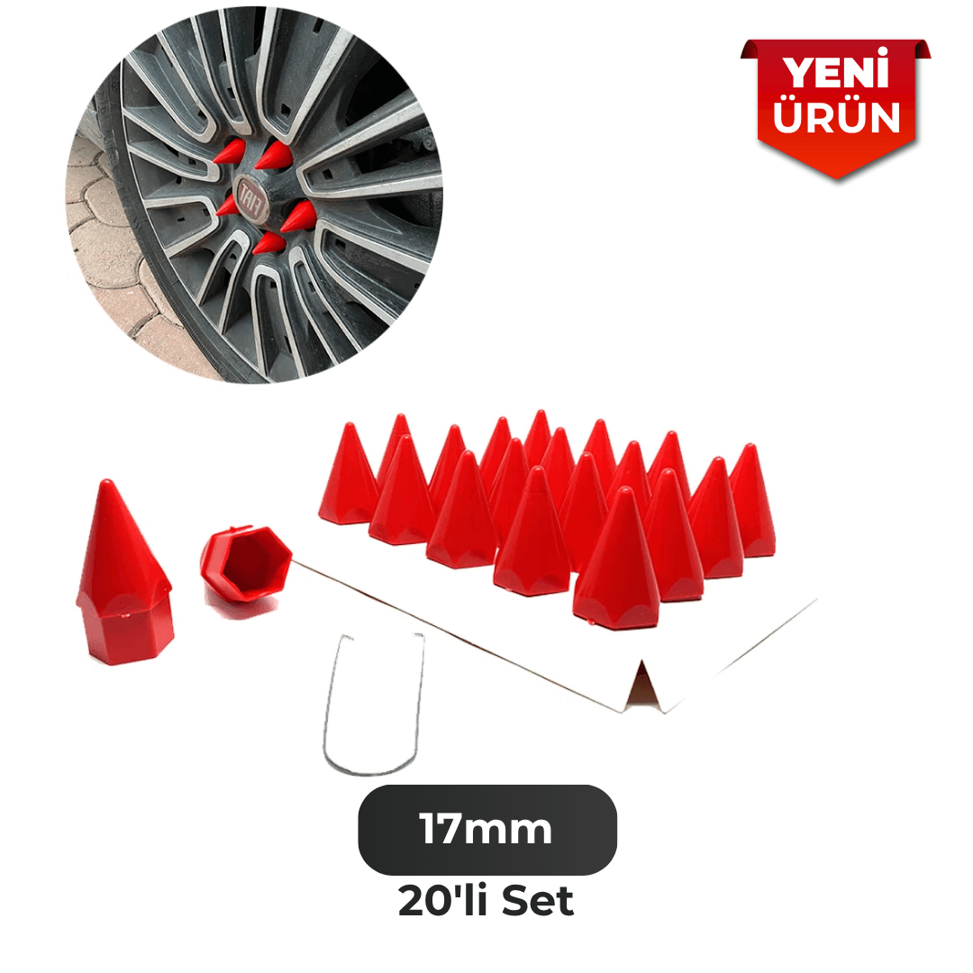 Bijon Kapağı 17mm 20'li Set Sivri Model - Dekoratif Jant Aksesuarı