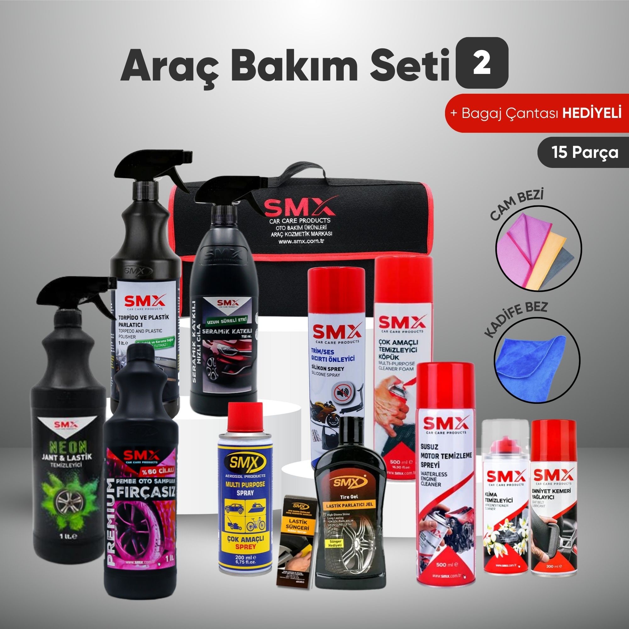 Araç Bakım Seti 2 + Hediye Bagaj Çantası