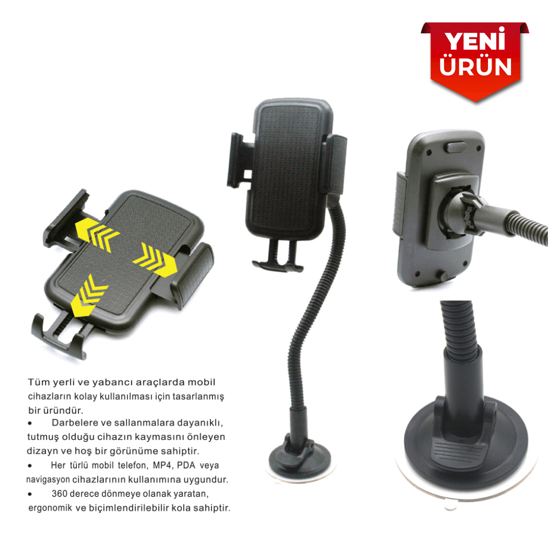 Araç İçi Telefon Tutucu 39 cm Spiralli Vakumlu Vantuzlu Telefon Tutucu BR590 1958