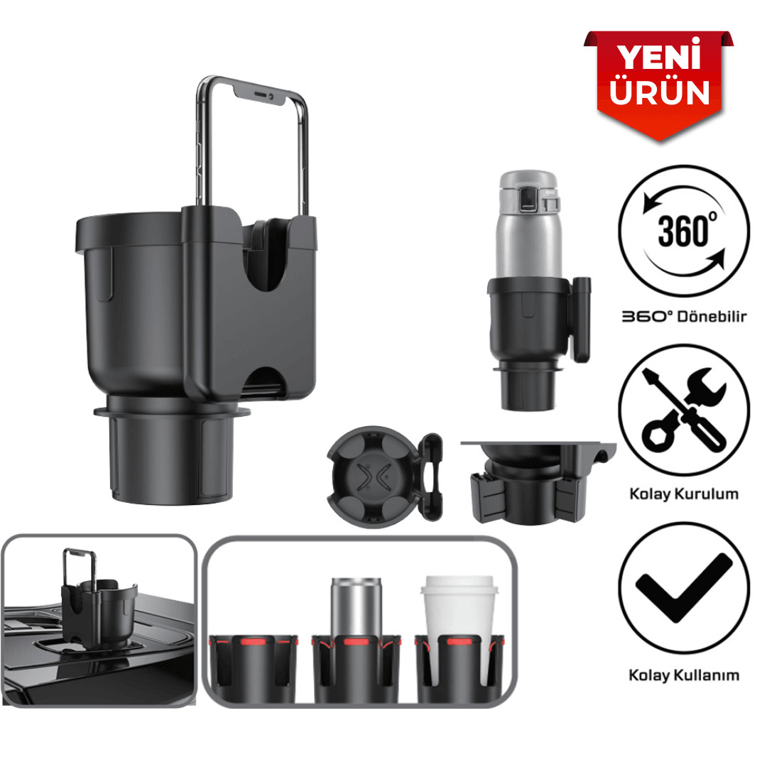 Araç İçi 2’si 1 Arada Bardaklık ve Telefon Tutucu – 360° Dönebilir, Ayarlanabilir BR2941025